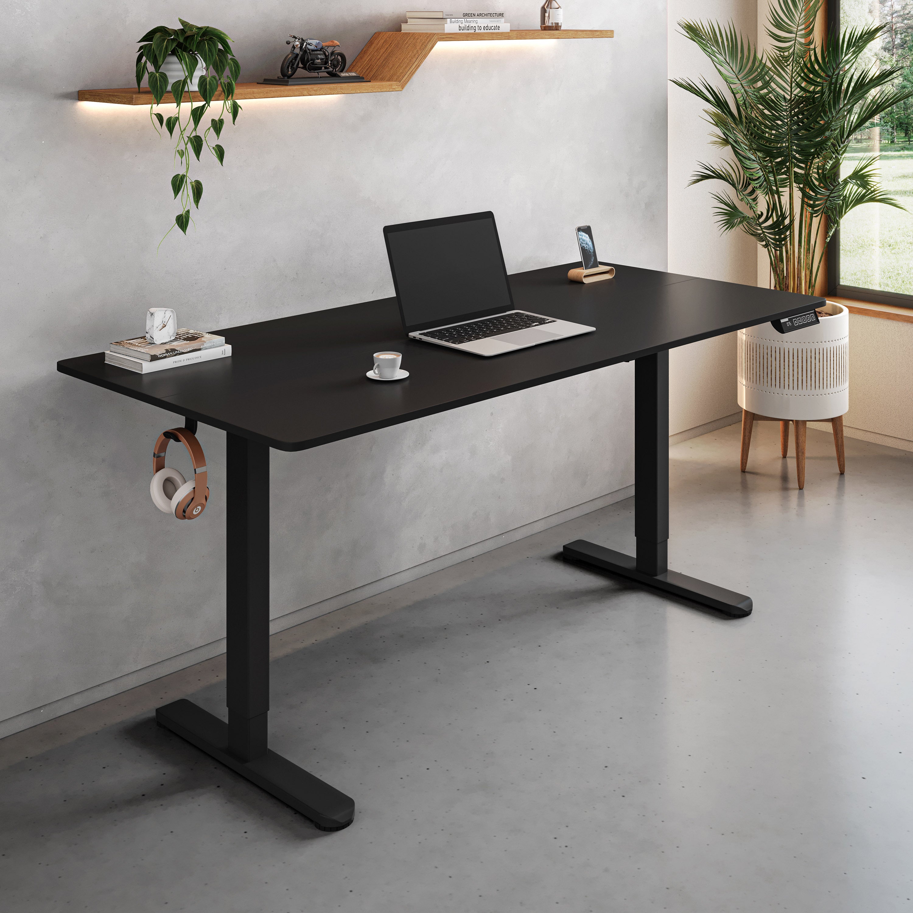 Height Adjustable Standing Desk, 55 in, Black