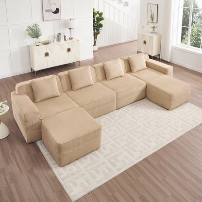 Boneless Couch – 4 Seater with 2 Ottomans, Camel