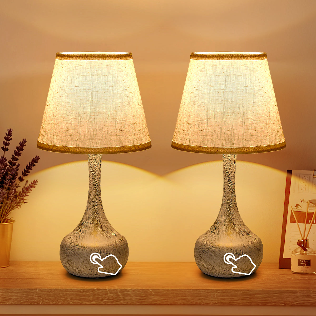 Table Lamp with Touch Control, 3-Way Dimmable, White and Gold