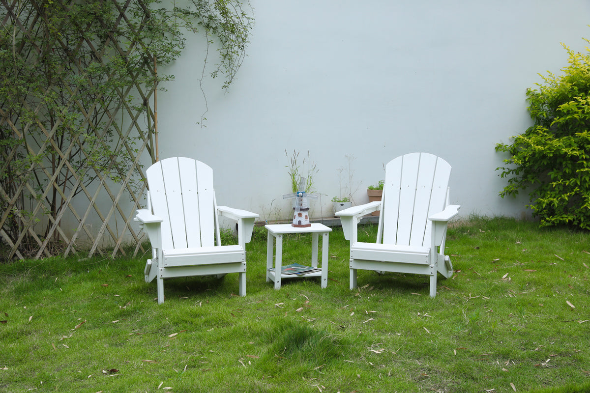 White HDPE 3-Piece Patio Conversation Set with Folding Chairs