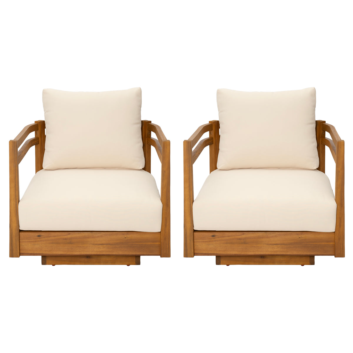 Acacia Finish Solid Wood Outdoor Swivel Chair with Cushions, Set of 2