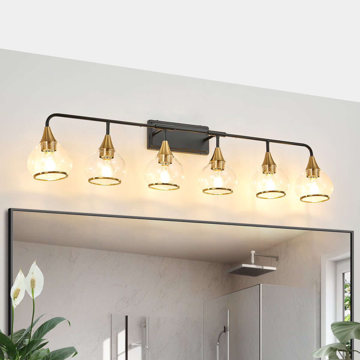 Vanity Light with 6 Glass Shades, Black and Gold