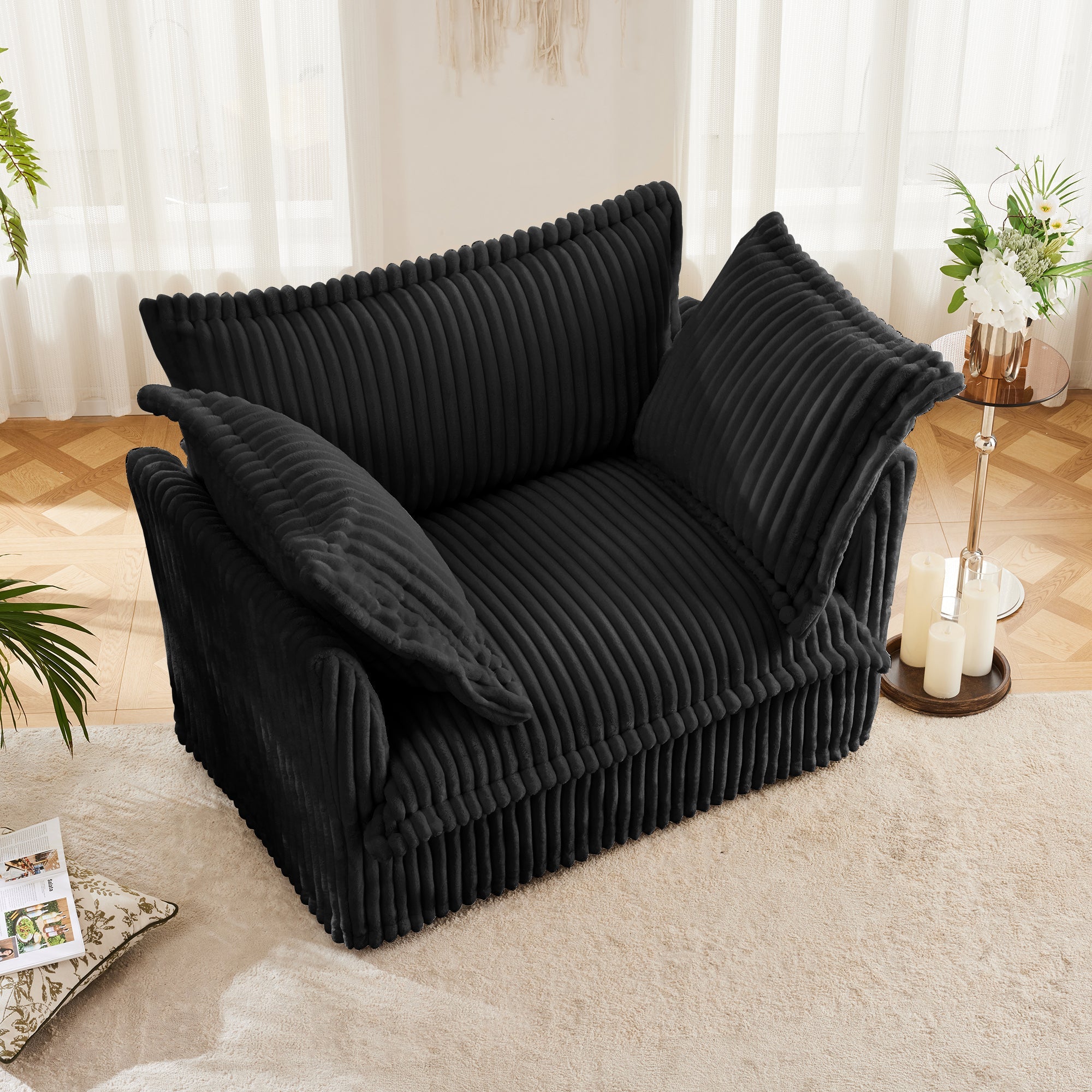 Fluffy Lounge Chair in Corduroy Black #Fabric_Corduroy Black