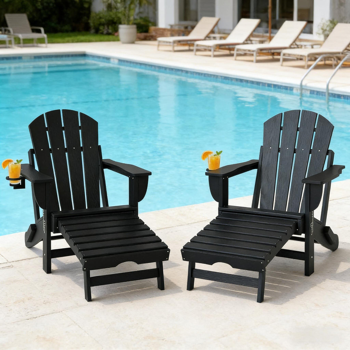 Black HDPE Folding Adirondack Chair, Set of 2