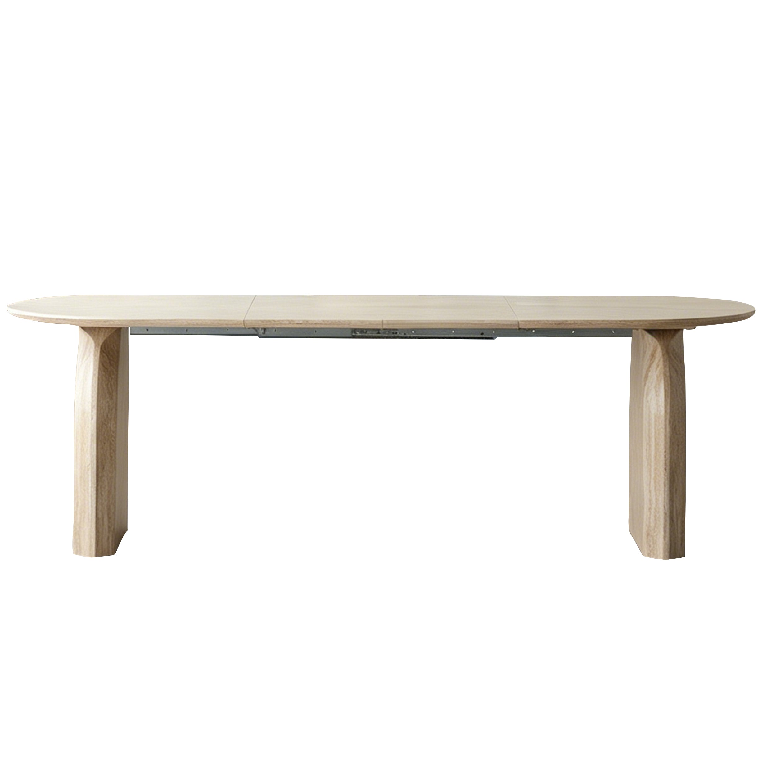 Front studio elevation of the extended oval table showing the extension rail underneath