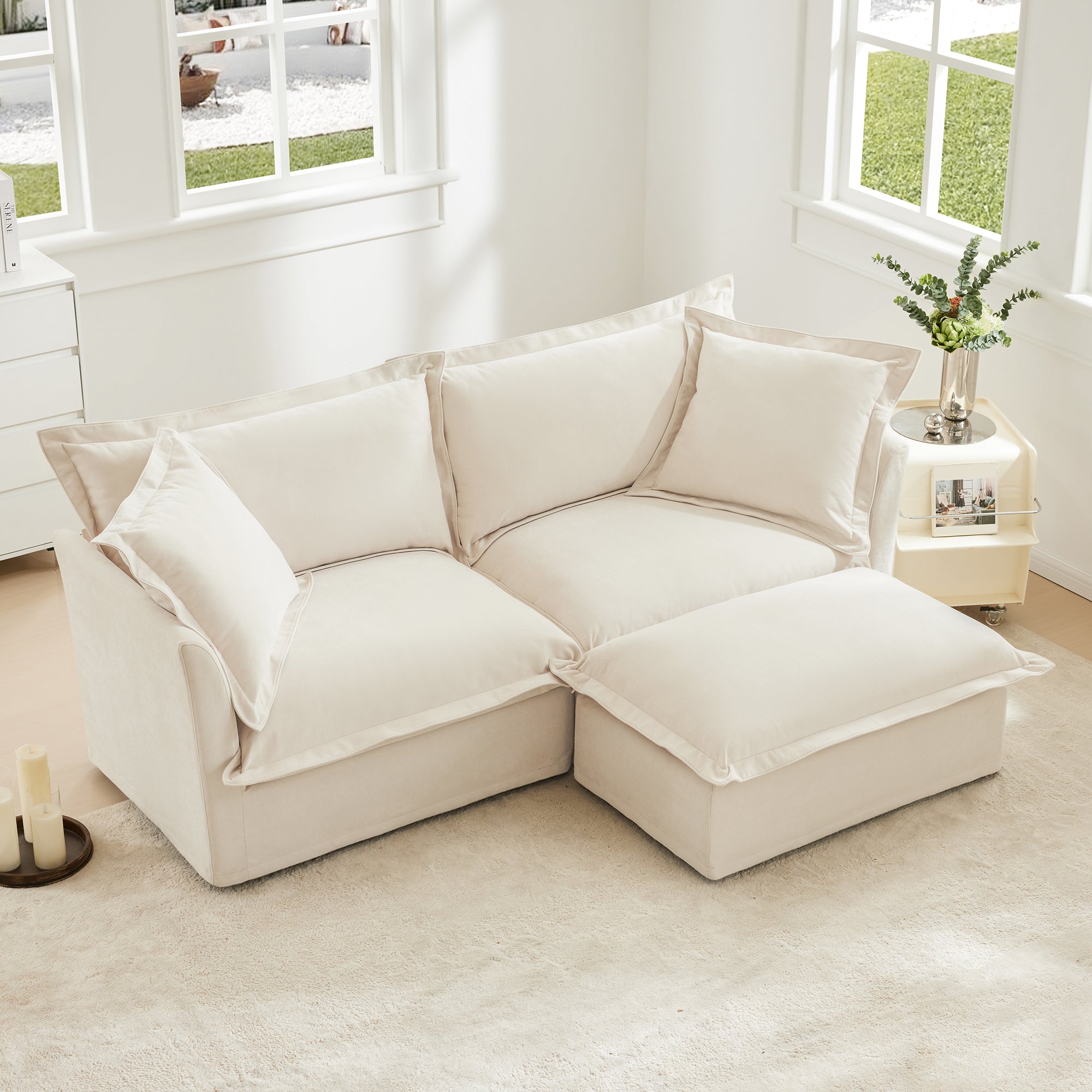 Fluffy 2-Seat Modular Sofa in Chenille Cream #OttOnly_1 #Fabric_Chenille Cream