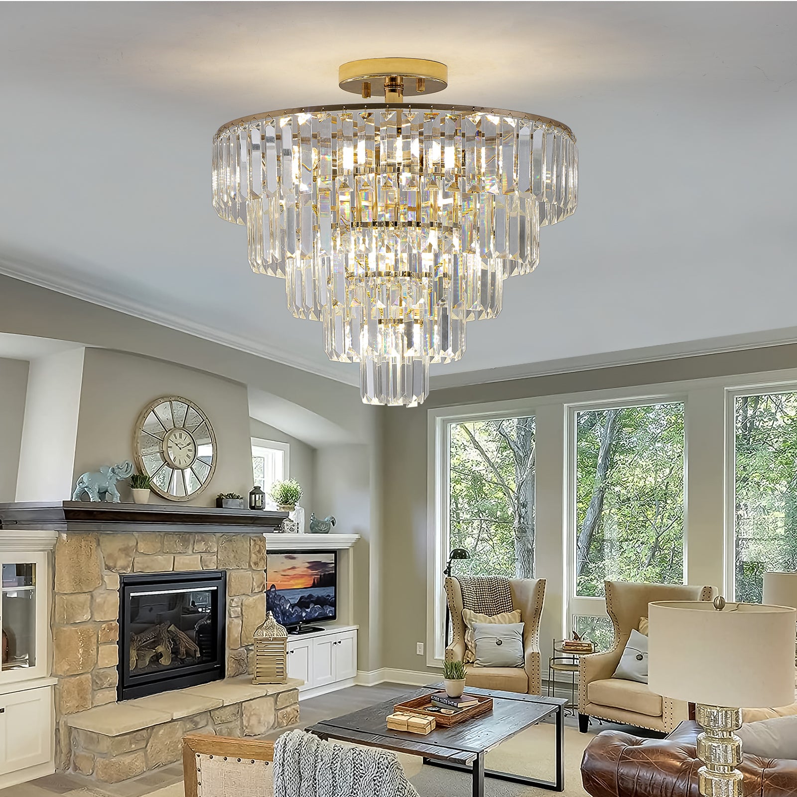 Crystal Chandelier, 10-Light, Dimmable, Gold