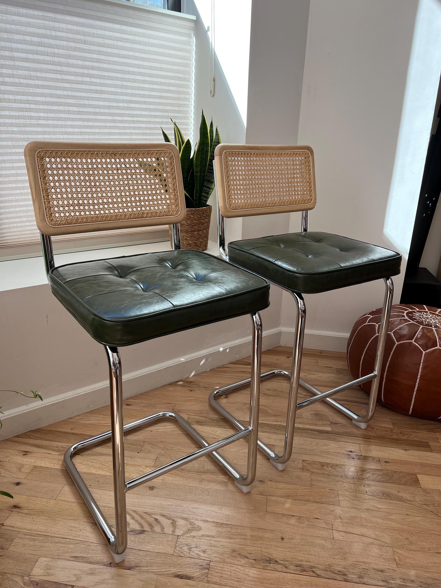 Counter Stools Set of 2 – Stainless Steel & Vegan Leather