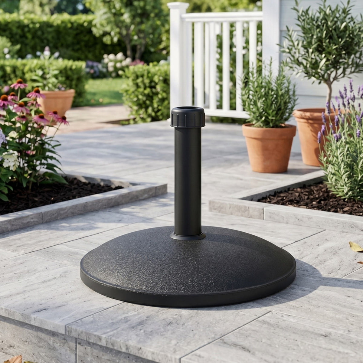 Black Concrete Patio Umbrella Base, Round