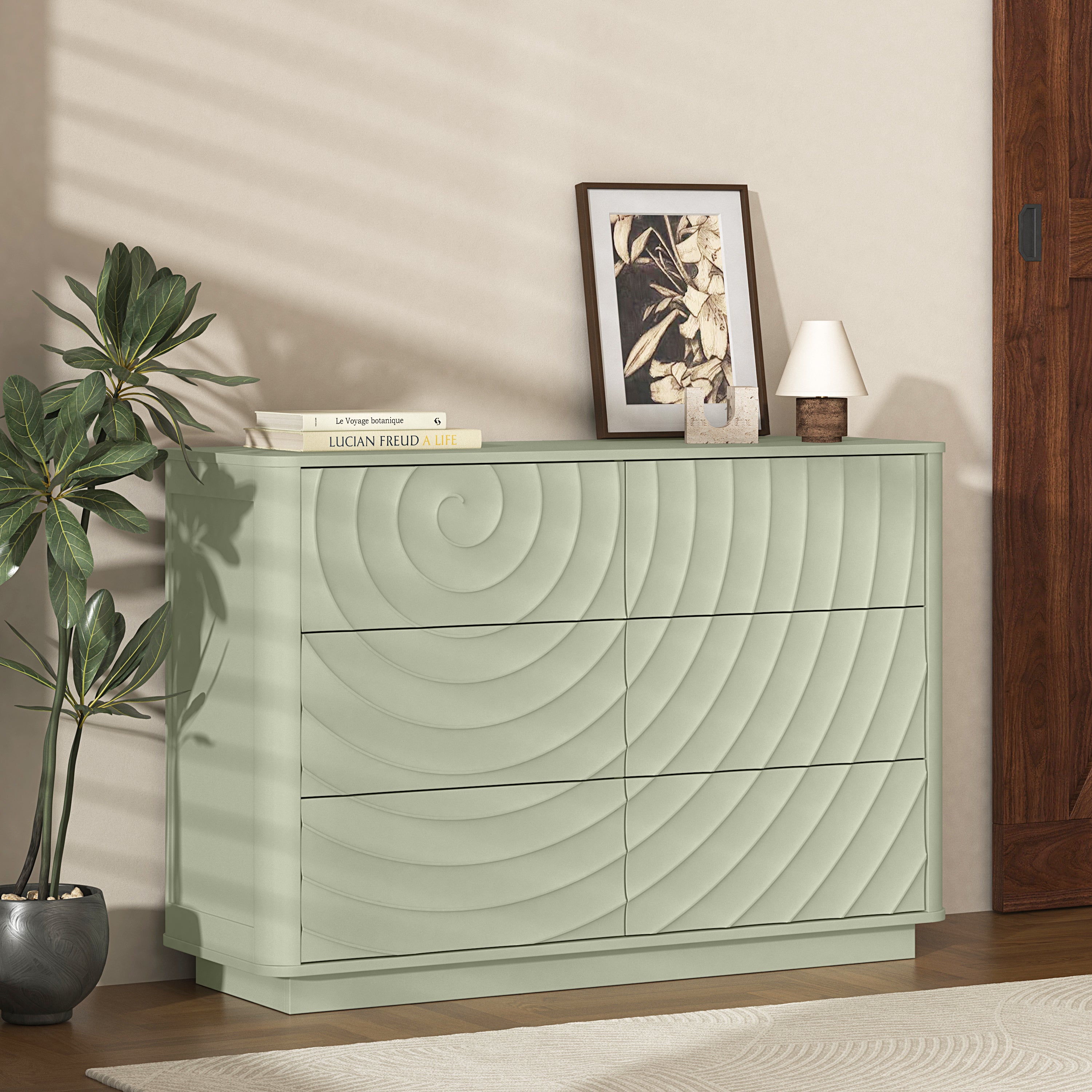 6 Drawer Dresser with Ripple Front, Sage Green