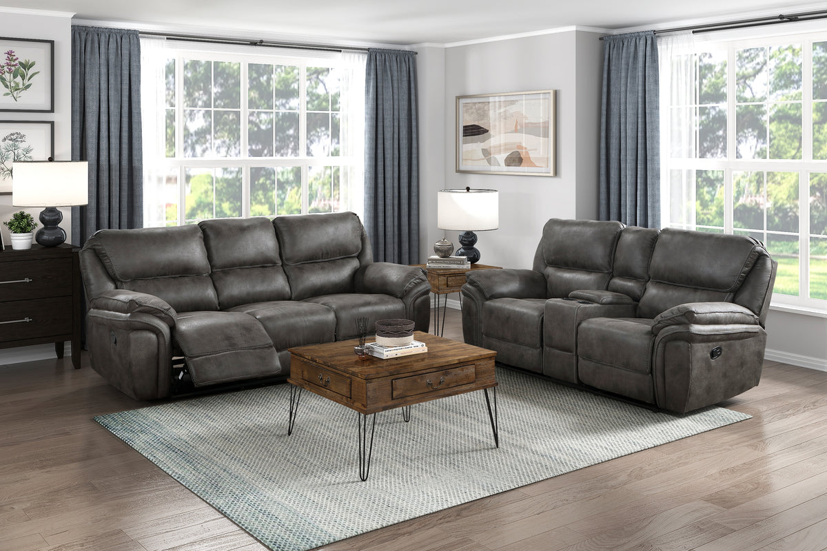 Gray Microfiber Reclining Sofa and Loveseat Set