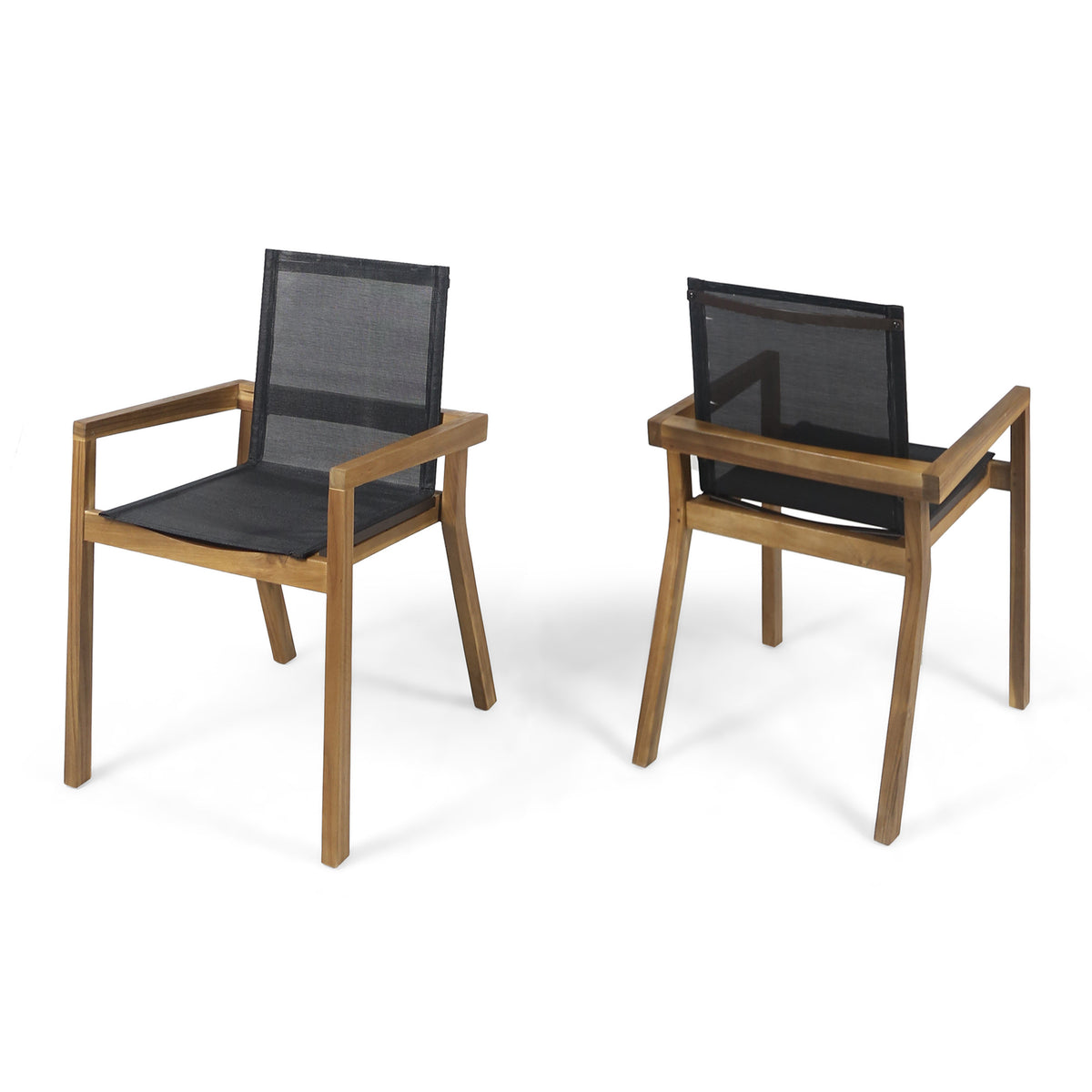 Teak Finish Solid Wood Outdoor Dining Chair, Set of 2, 33.3 in Tall