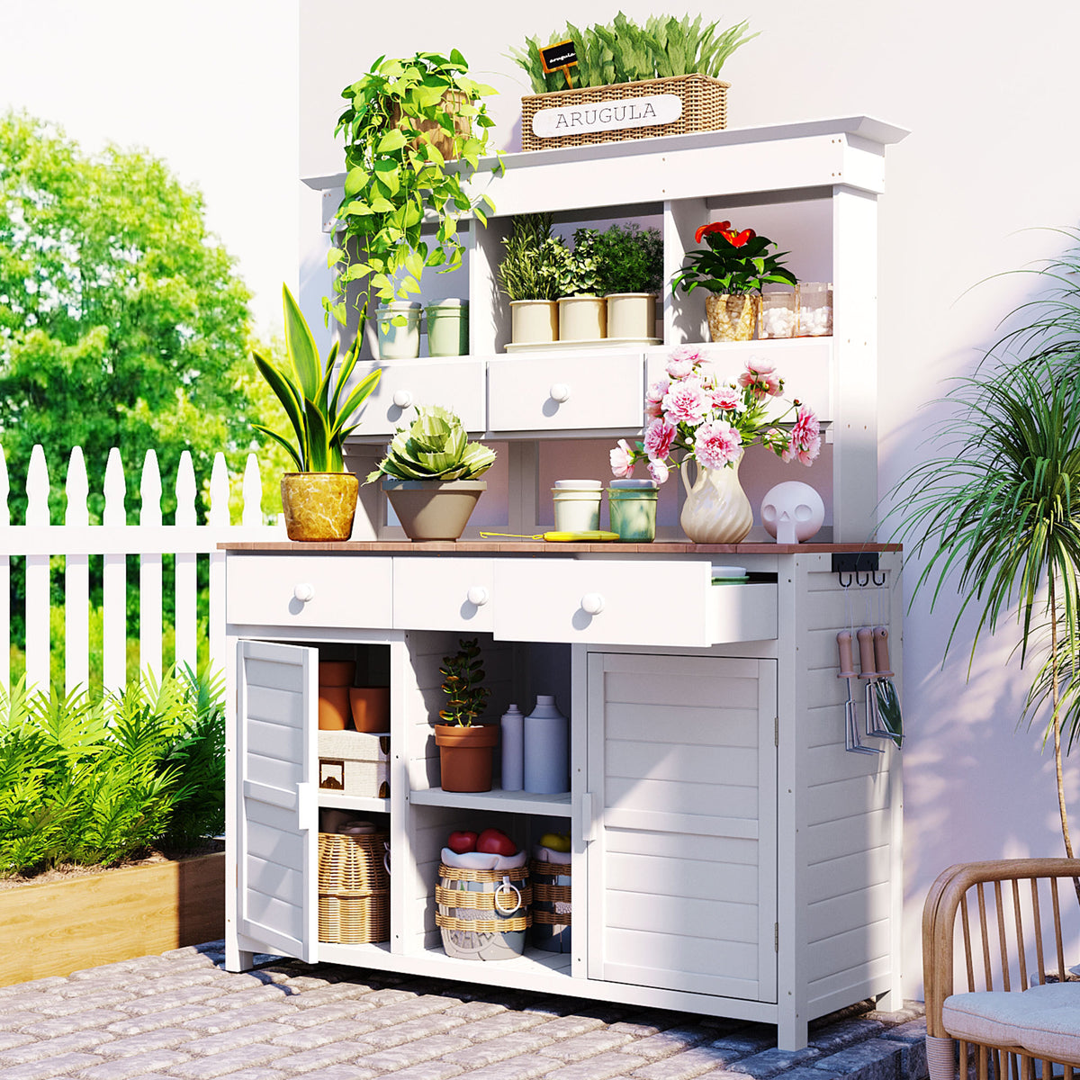 White Solid Wood Potting Bench