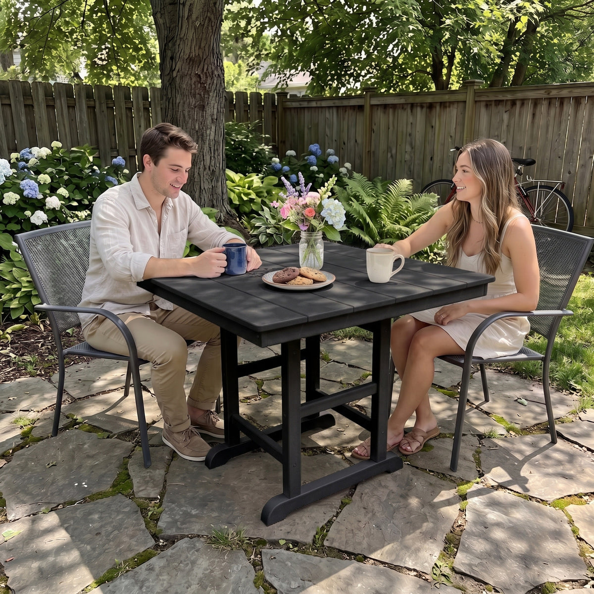 Black HDPE Folding Square Outdoor Dining Table, 37.8 in Wide