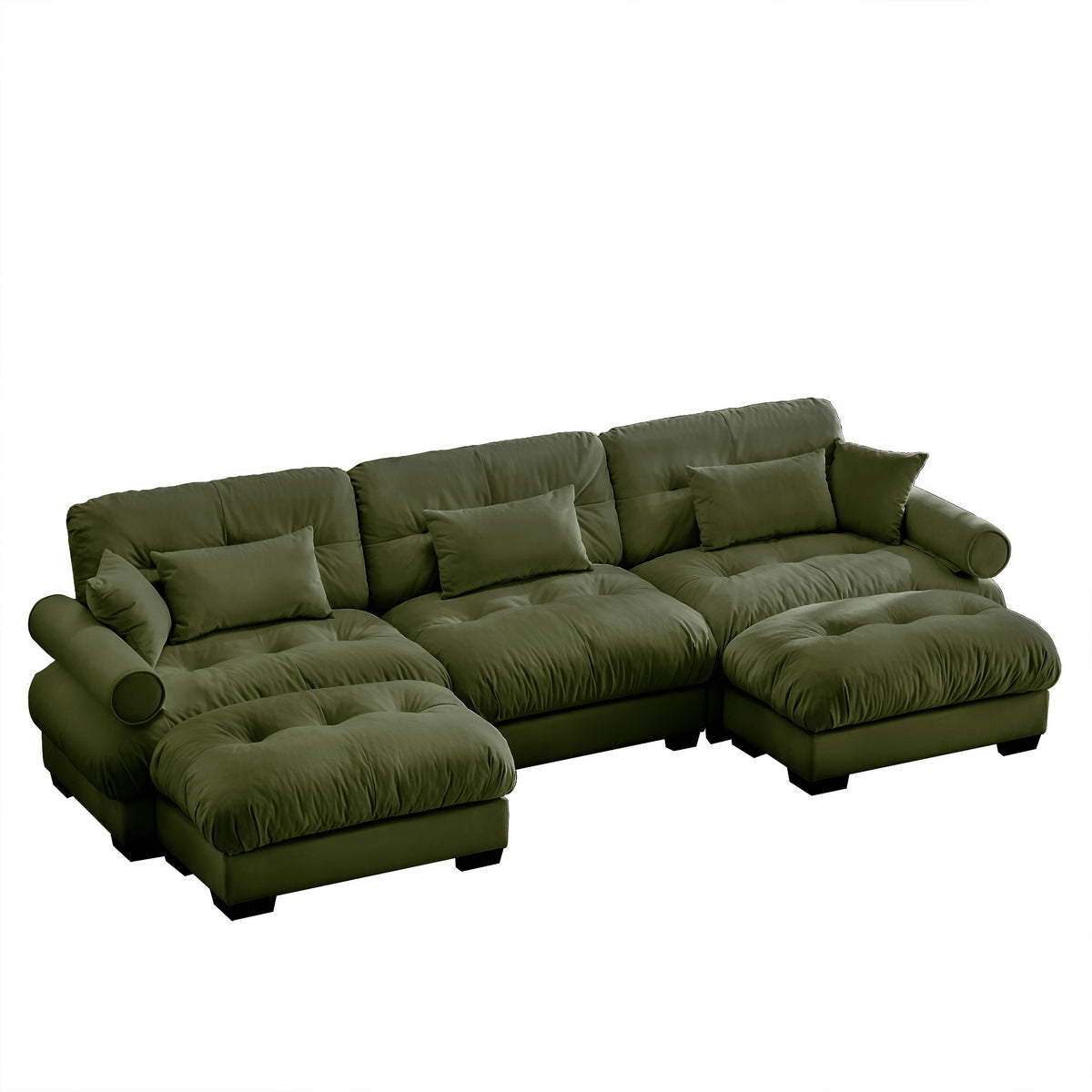 Olive Green Velvet Modular Sectional Couch with 2 Ottomans