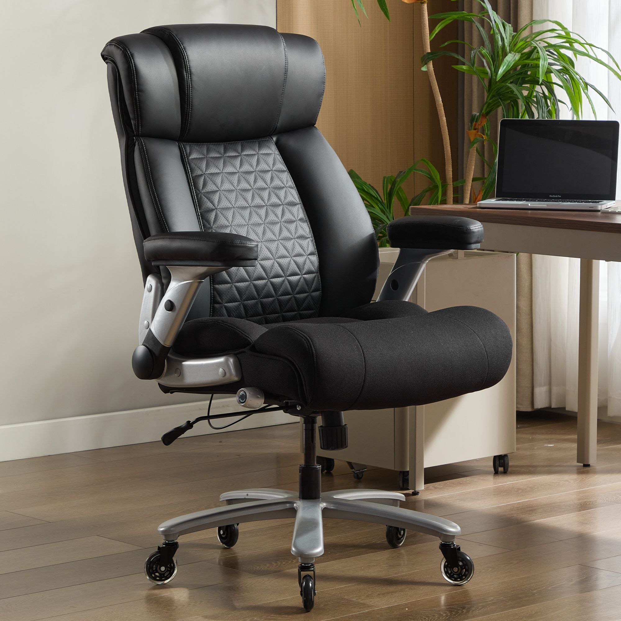 Big and Tall Lumbar Support Office Chair, 500 lb Capacity, Black, Fabric