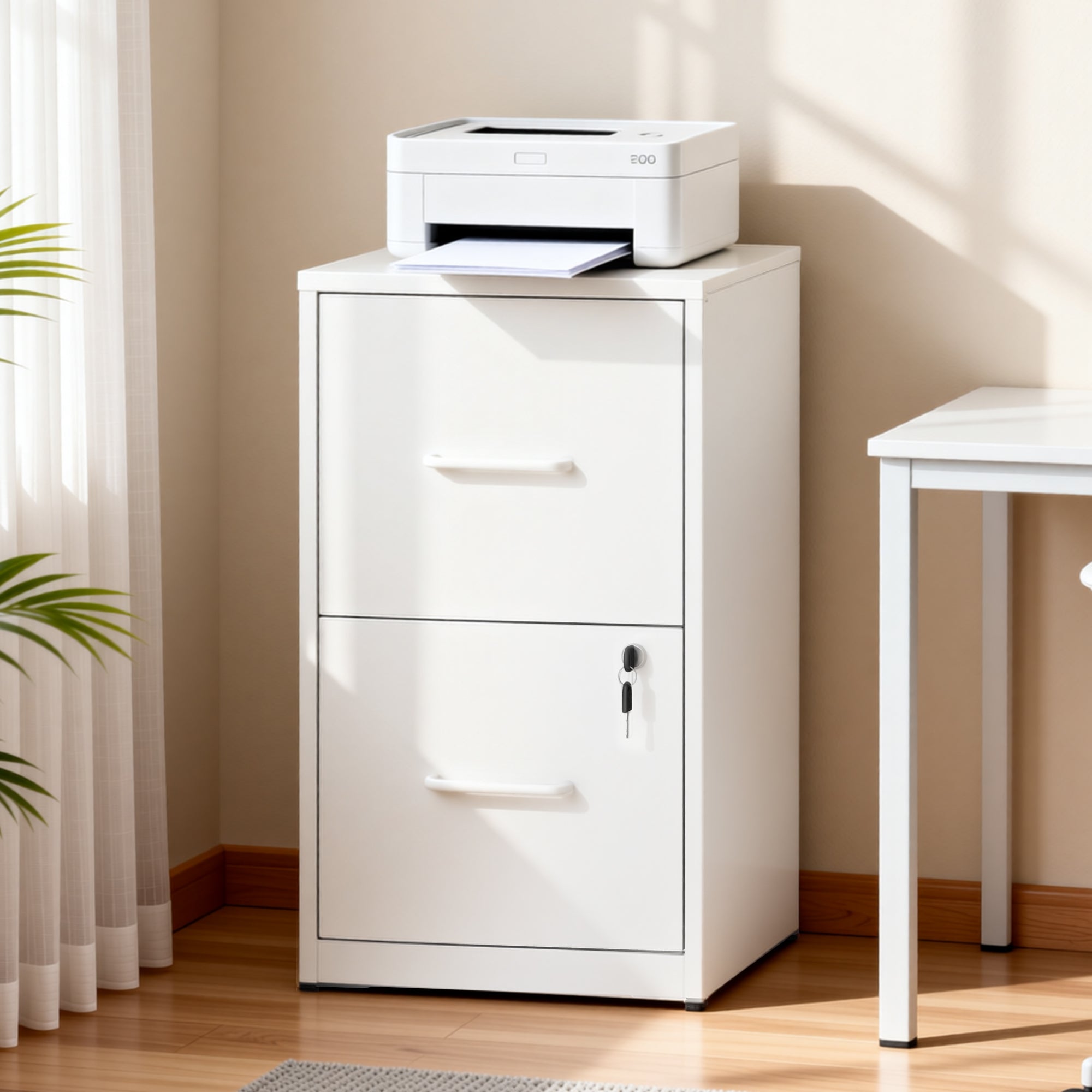 Vertical File Cabinet with Drawers and Lock, 17.7 in, White