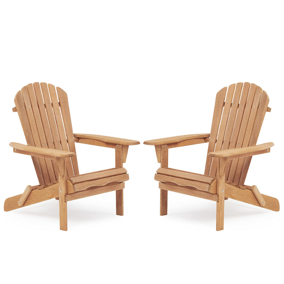 Light Brown Solid Wood Folding Adirondack Chair, Set of 2, 28 in Deep