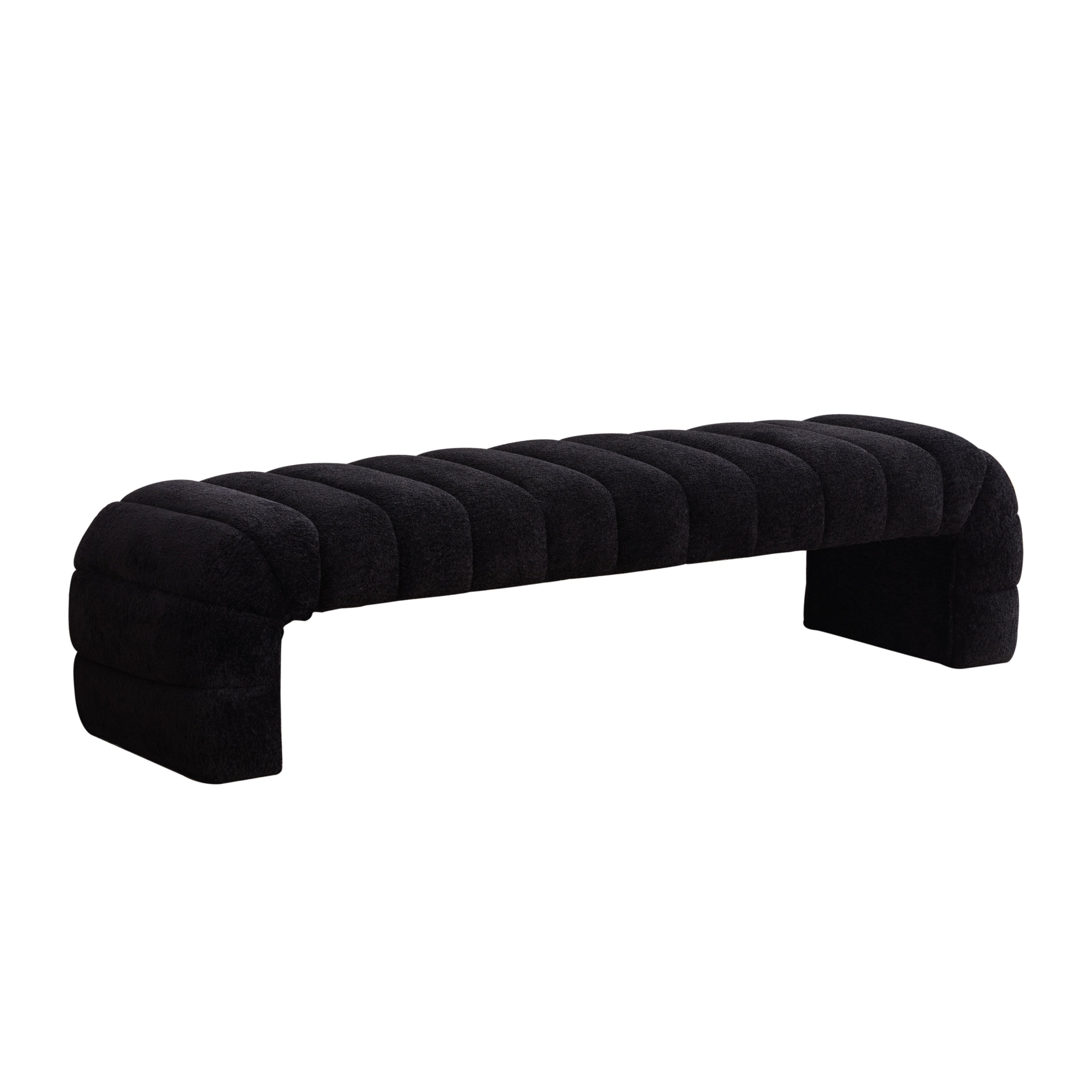 Channel Tufted Chenille Bench, 70 in Black, Armless