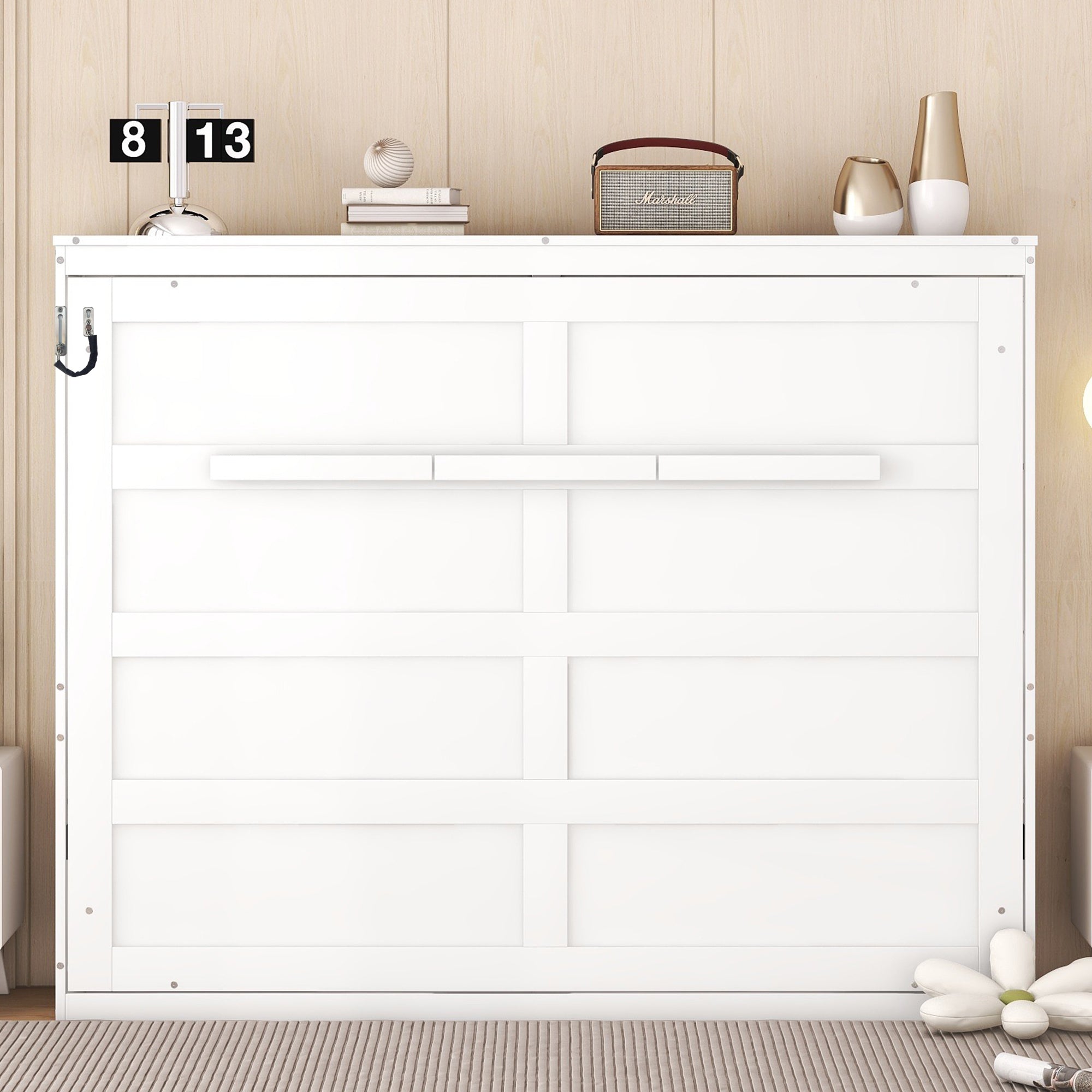 Murphy Bed Cabinet, Full Size Fold-Away Wall Bed, White