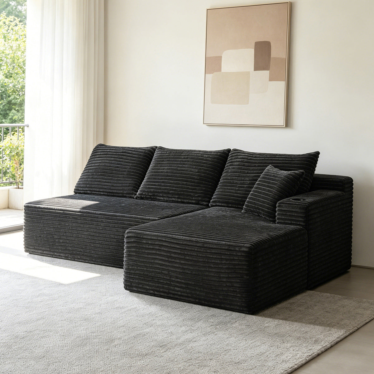 Gray L-Shaped Modular Sectional with Chaise, 96 in Wide, Right-Facing
