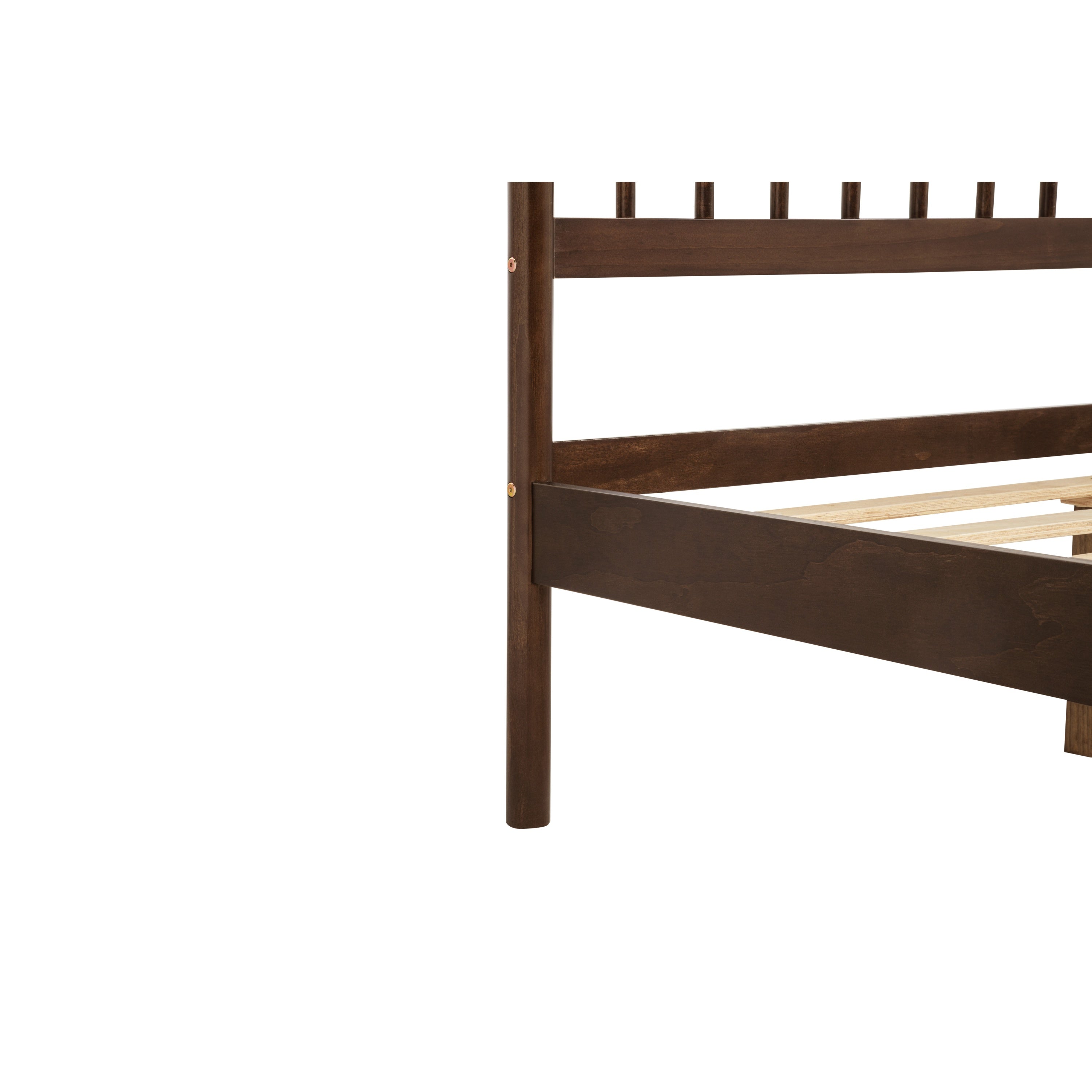 Rear angle of bare walnut frame on white background