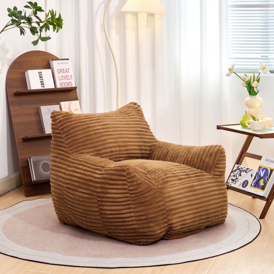 Brown Corduroy Bean Bag Chair, 41.8 in Wide