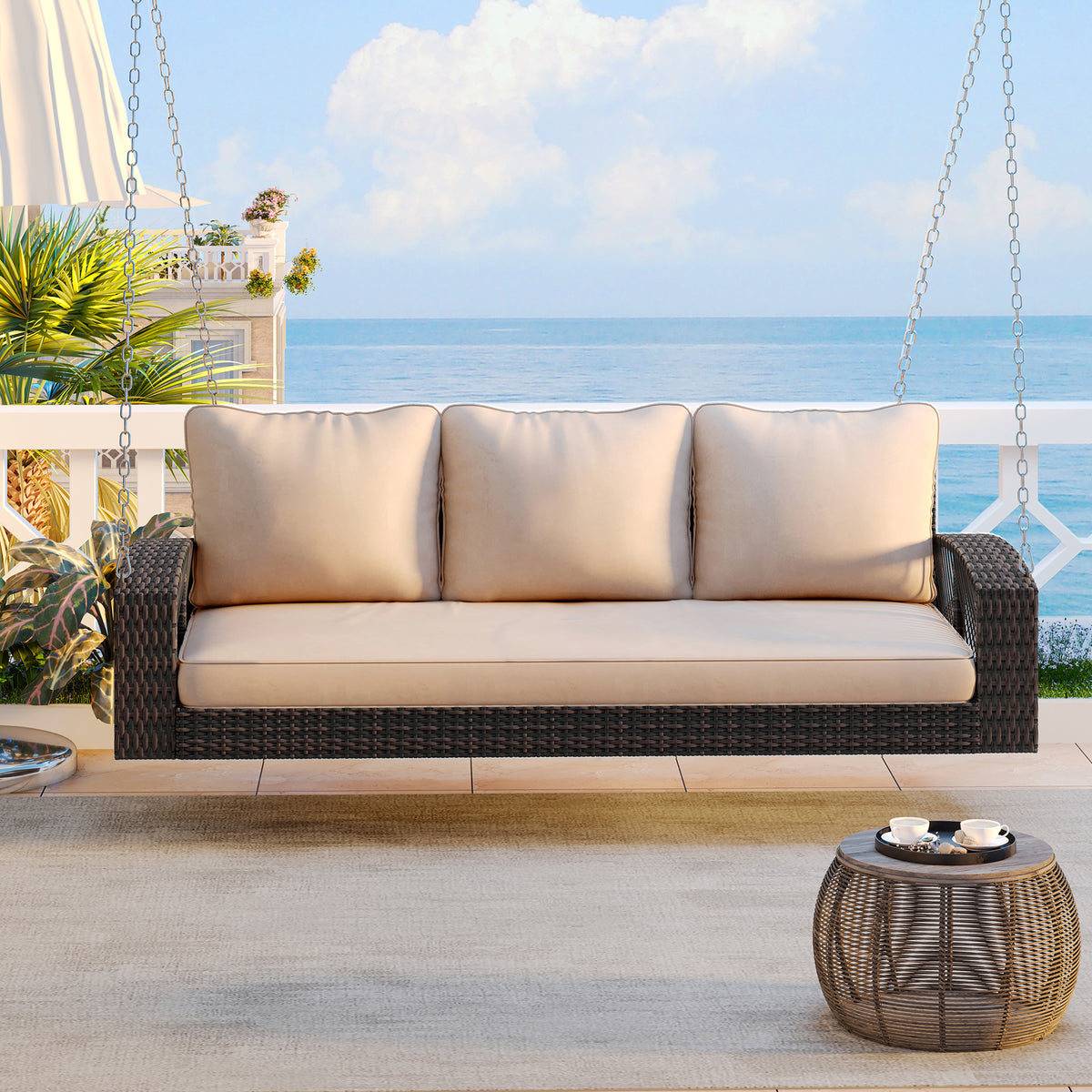 Brown Wicker Porch Swing