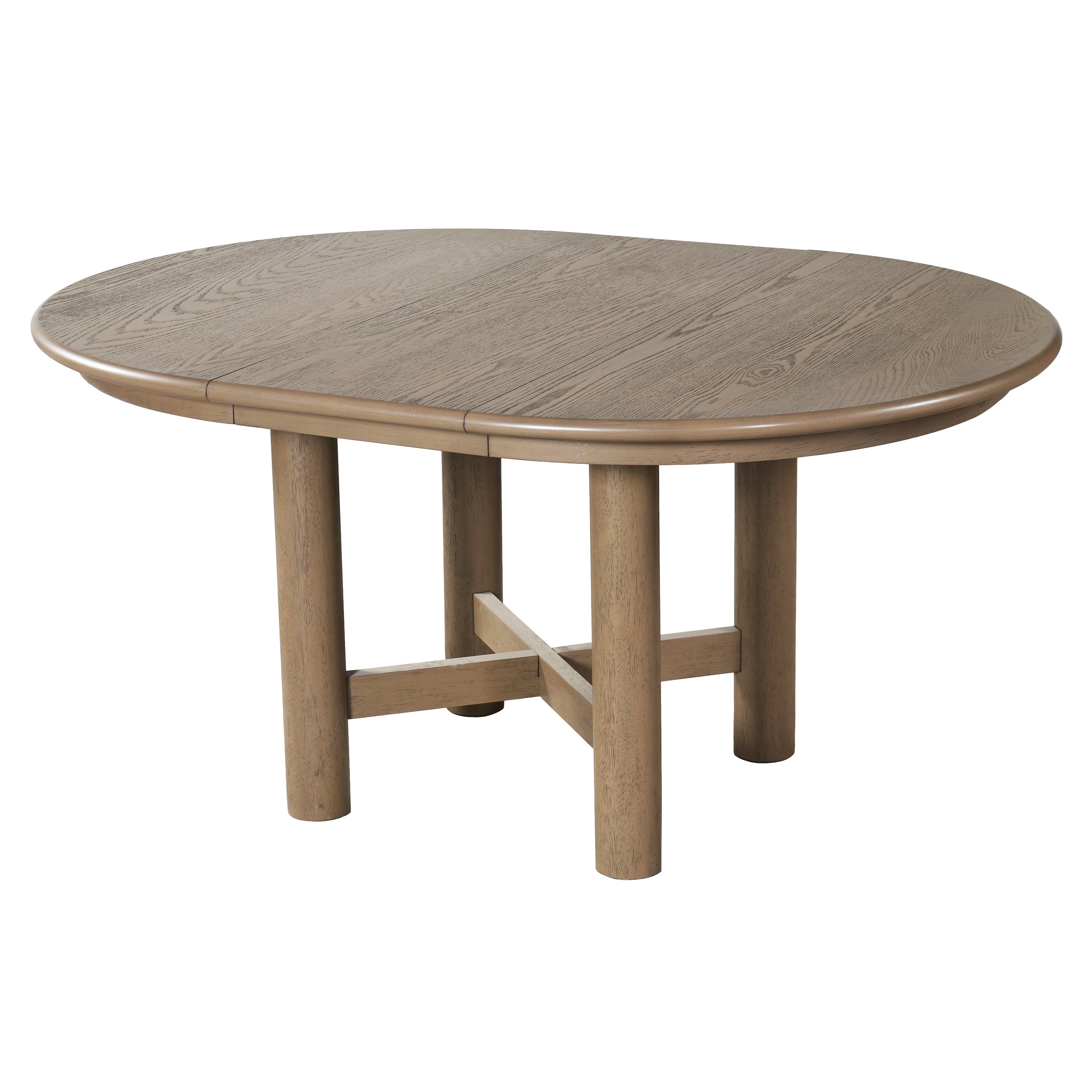 Three-quarter studio view of espresso oak-veneer oval extendable dining table with caramel edge