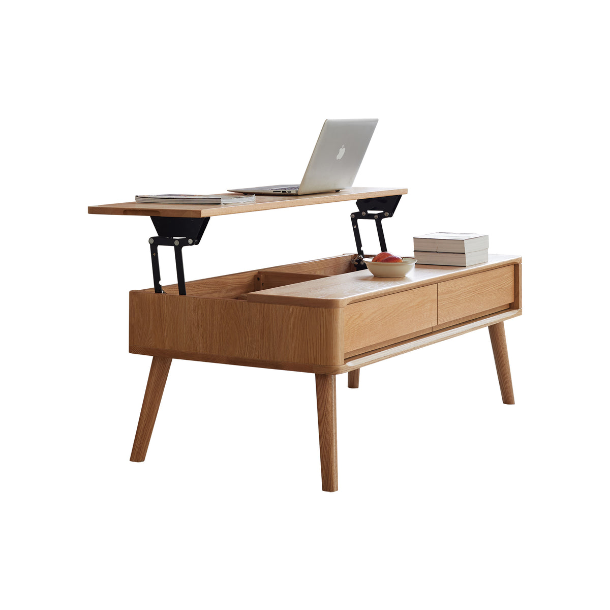 Natural Solid Wood Rectangular Coffee Table with Storage, 47.2 in