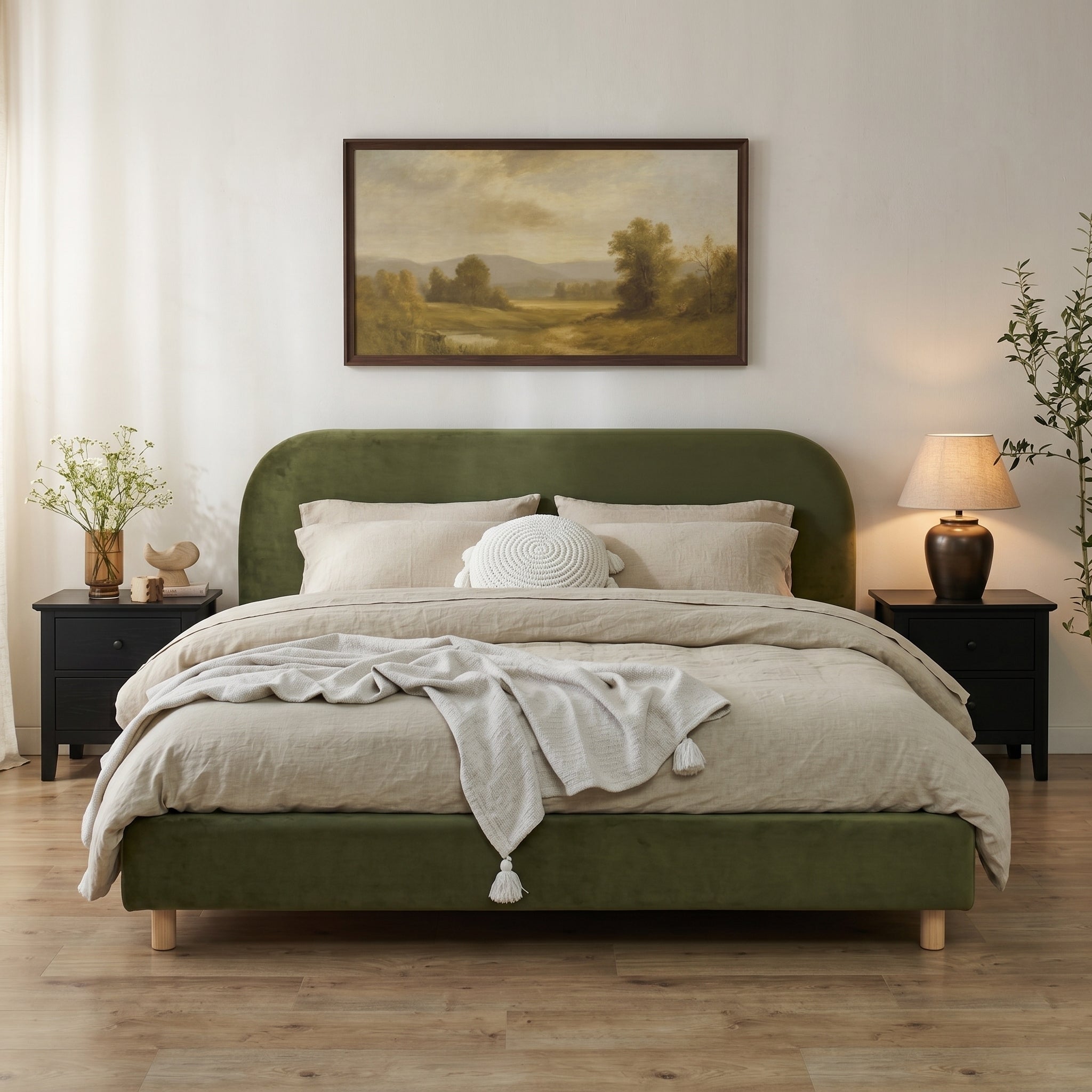 Olive Green Velvet California King Bed Frame