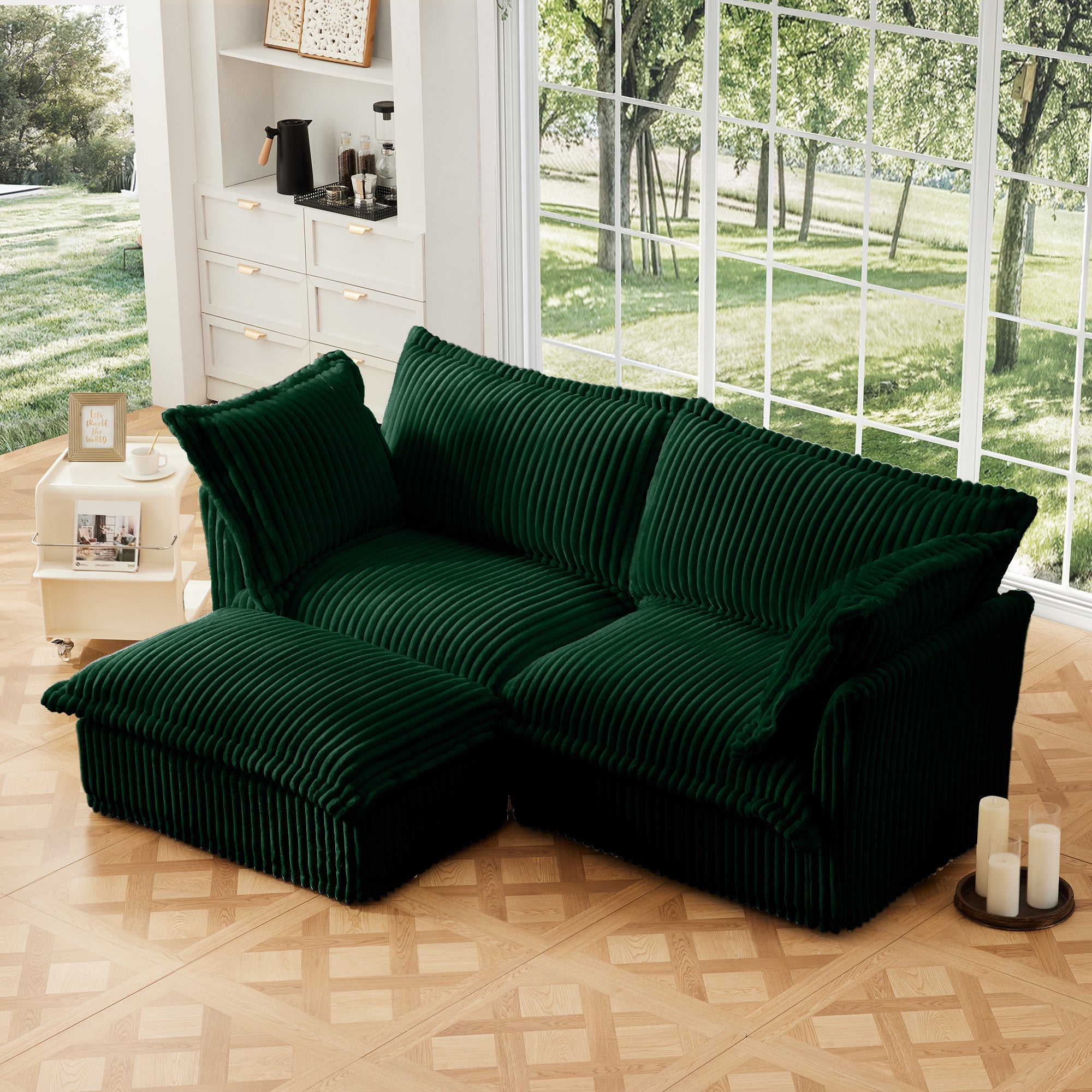Fluffy 2-Seat Modular Sofa in Corduroy Emerald #OttOnly_1 #Fabric_Corduroy Emerald