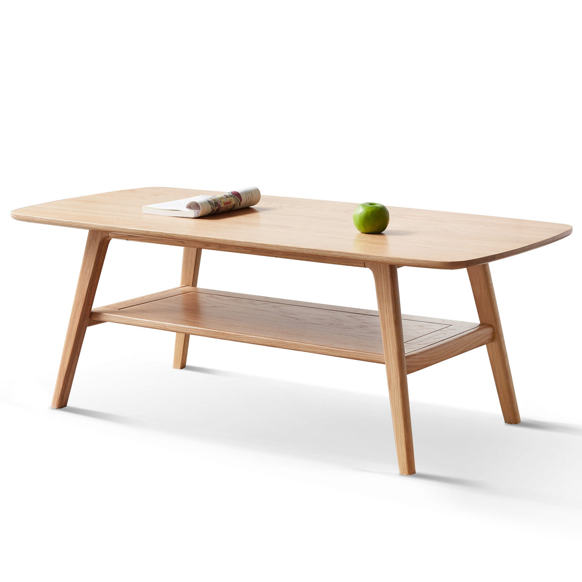 Oak Solid Wood Rectangular Coffee Table with Storage, 47.3 in