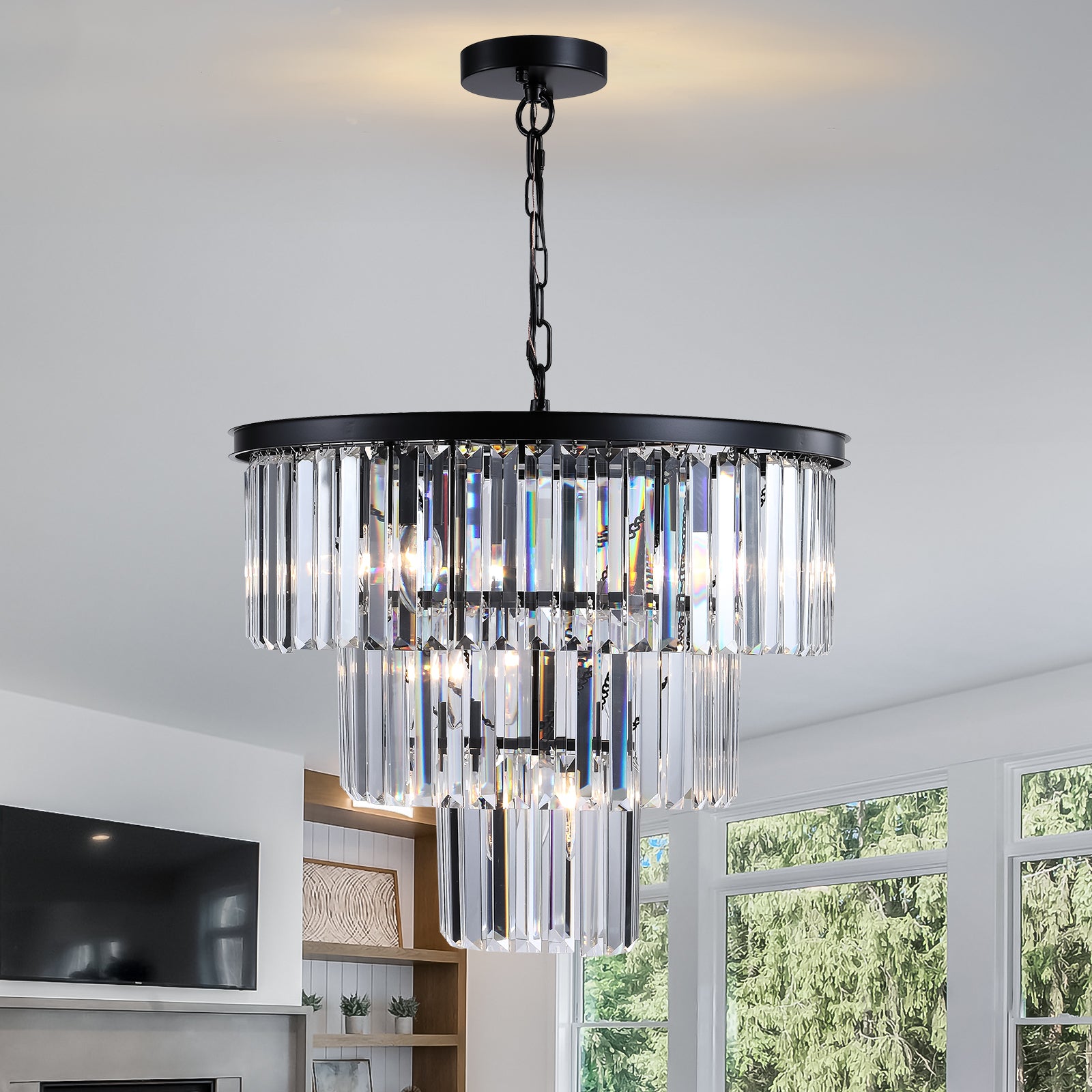 Chandelier, 7-Light Black Iron Frame