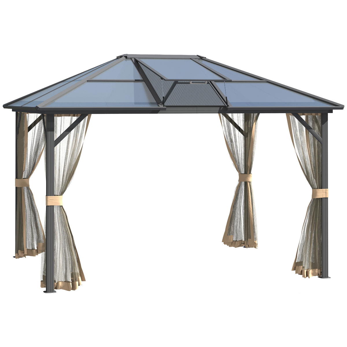 10x12 ft Gray Aluminum Hardtop Gazebo with Netting