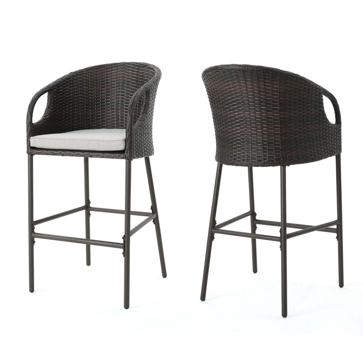 Wicker Outdoor Bar Stool with Cushions, Set of 2