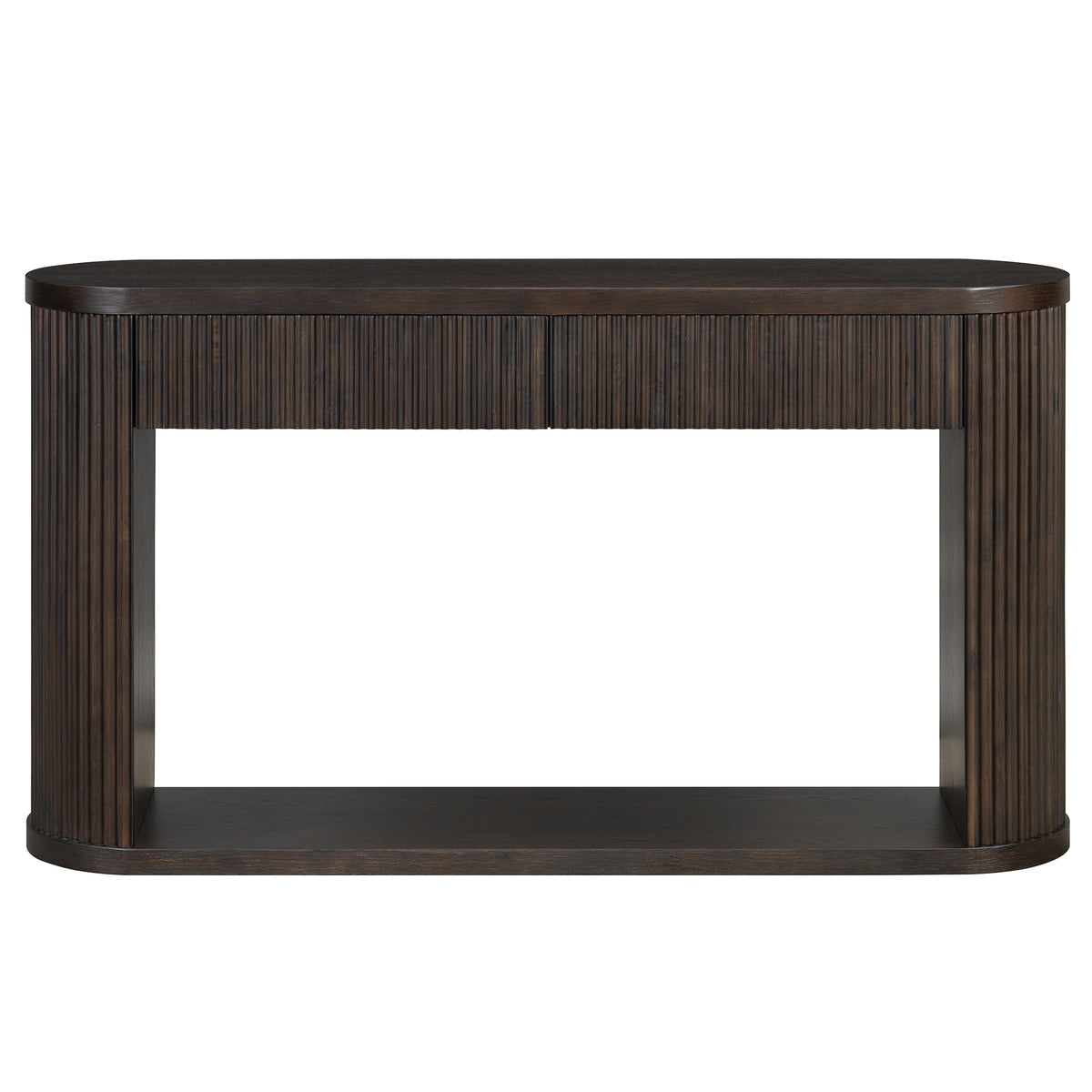 Espresso Oval Fluted Entryway Console Table, 2 Drawers, 53 in Wide