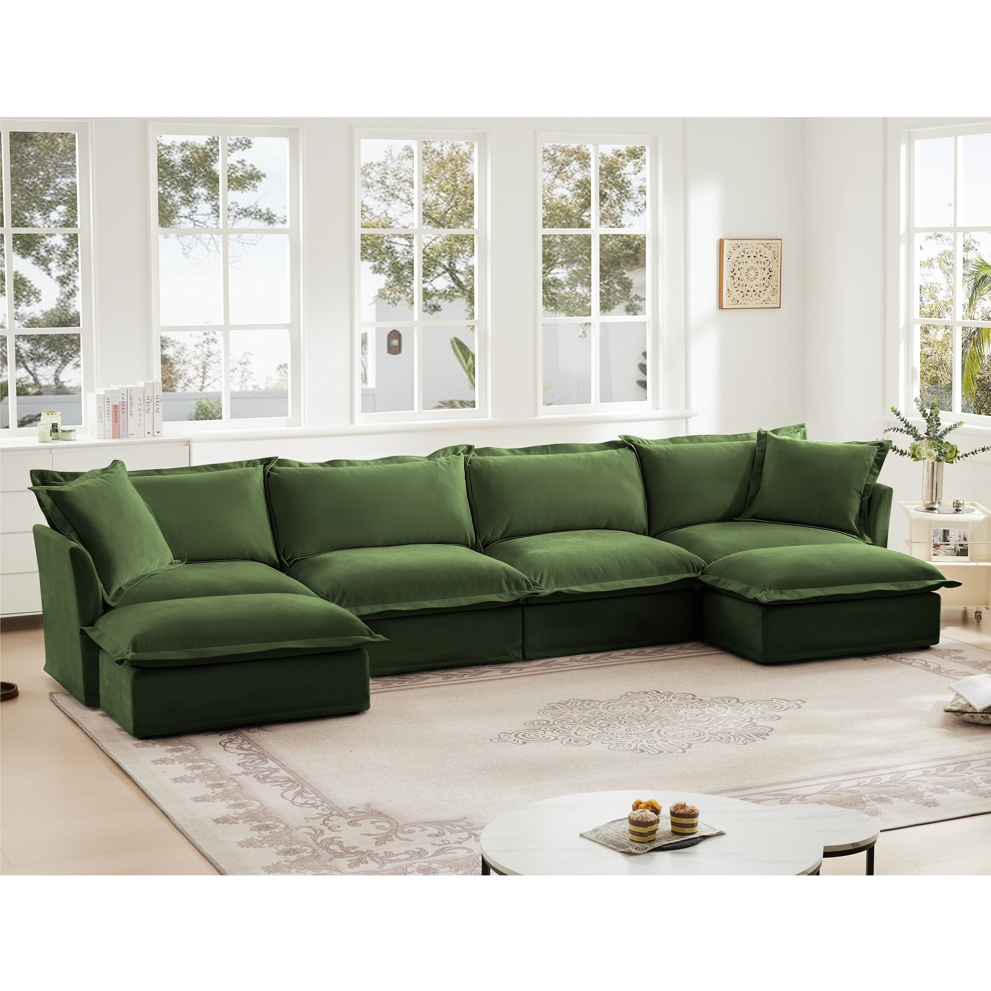 Fluffy 4-Seat Modular Sofa in Chenille Olive #OttOnly_2 #Fabric_Chenille Olive