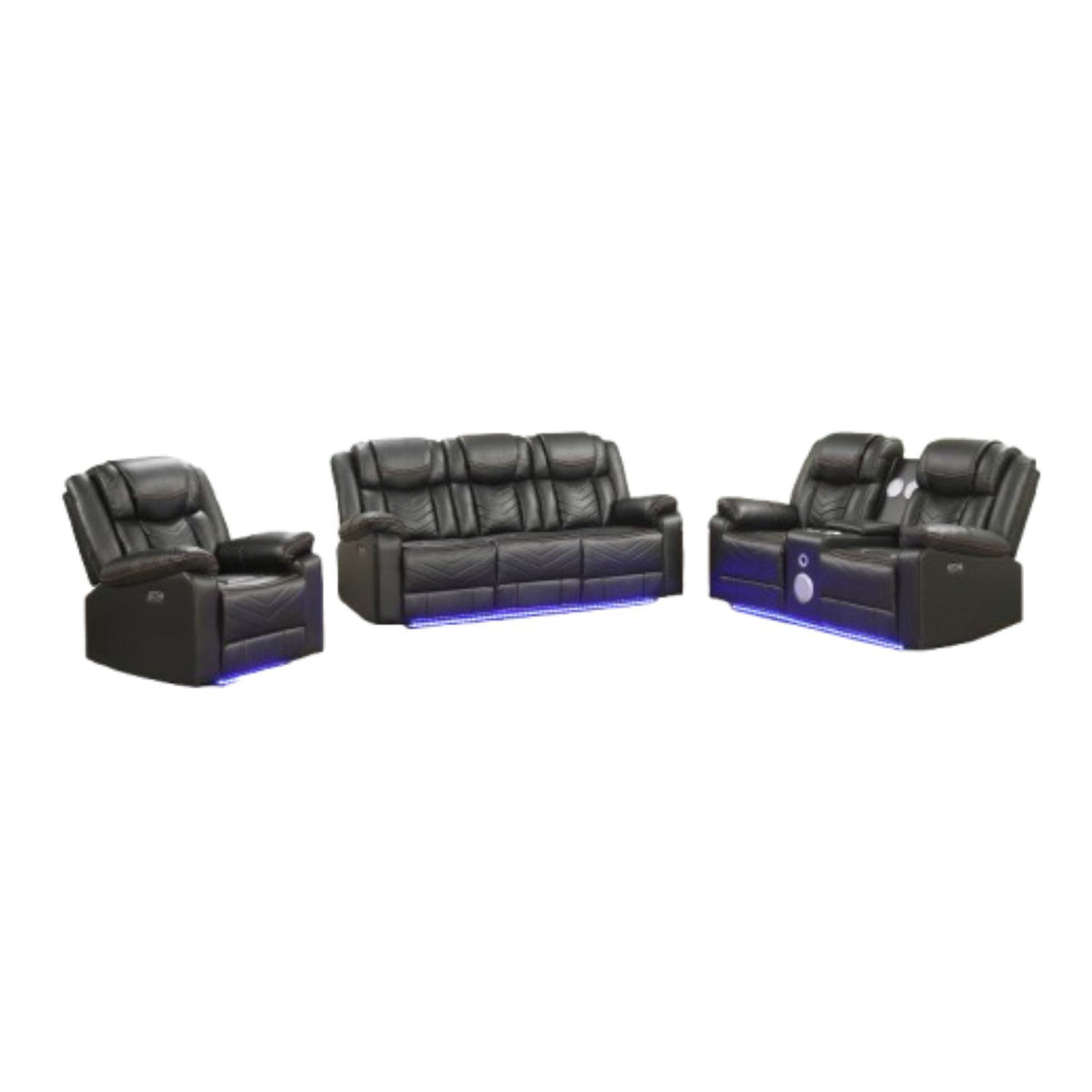 Gray Vegan Leather Power 3-Piece Reclining Set, Rolled Arms