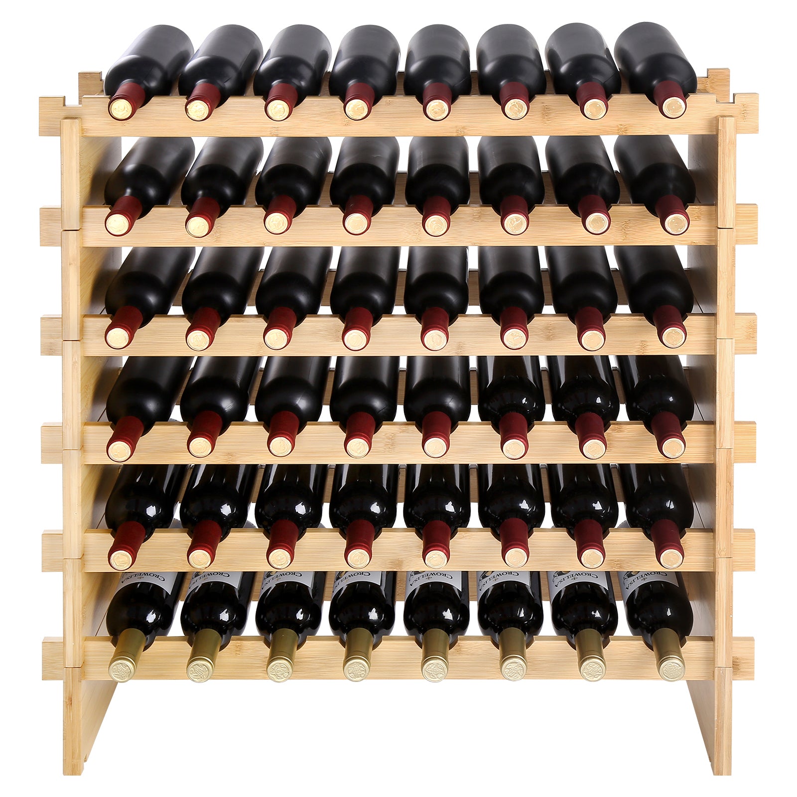 48-Bottle Bamboo Wine Rack, Natural, 6-Tier Stackable