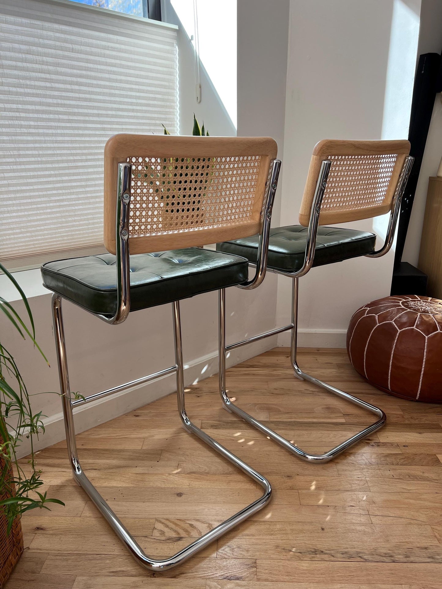 Counter Stools Set of 2 – Stainless Steel & Vegan Leather