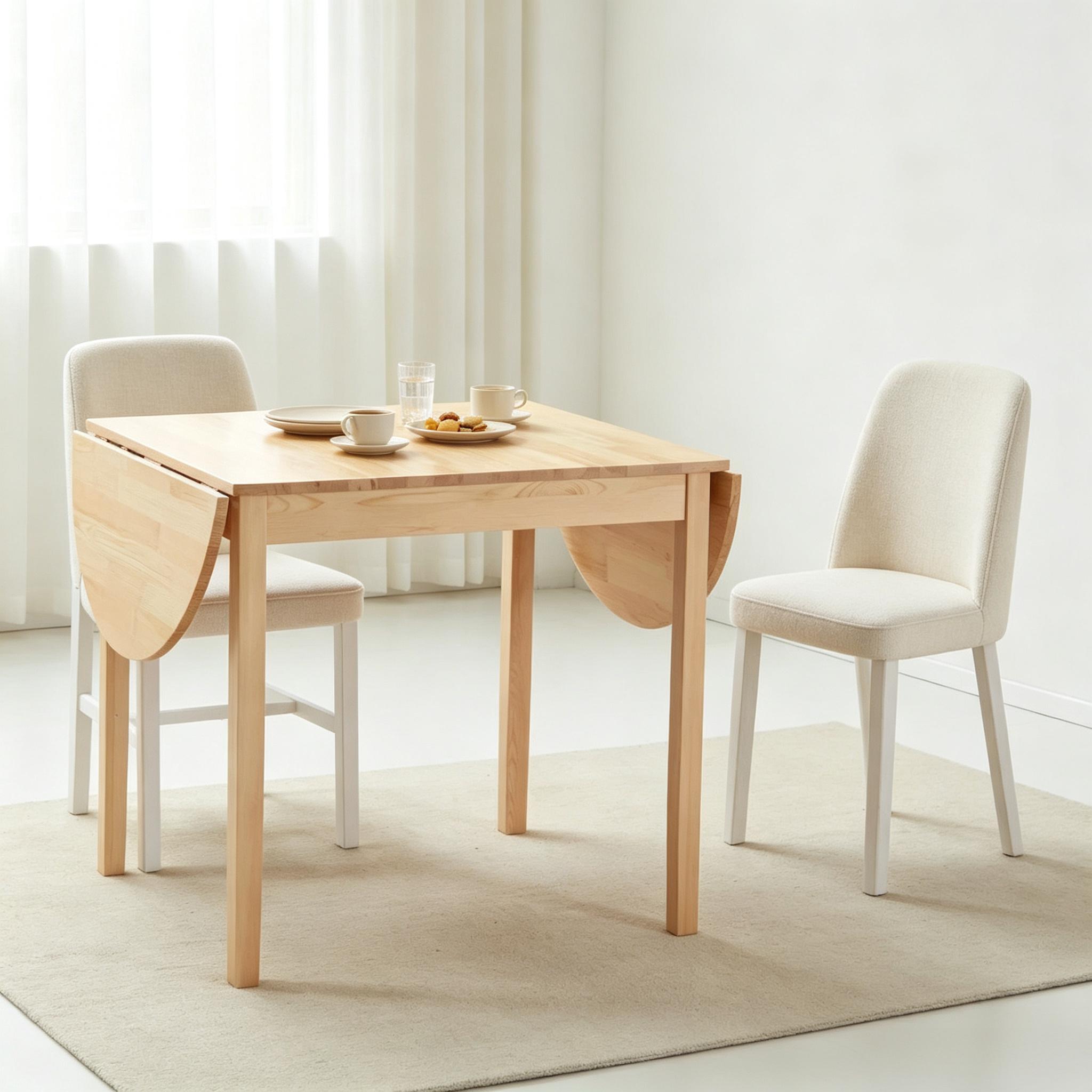 Drop-Leaf Dining Table, Extendable Solid Pine Wood, Natural Finish