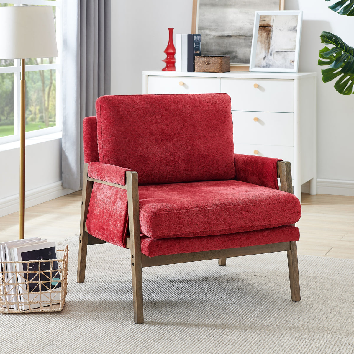 Red Velvet Accent Chair