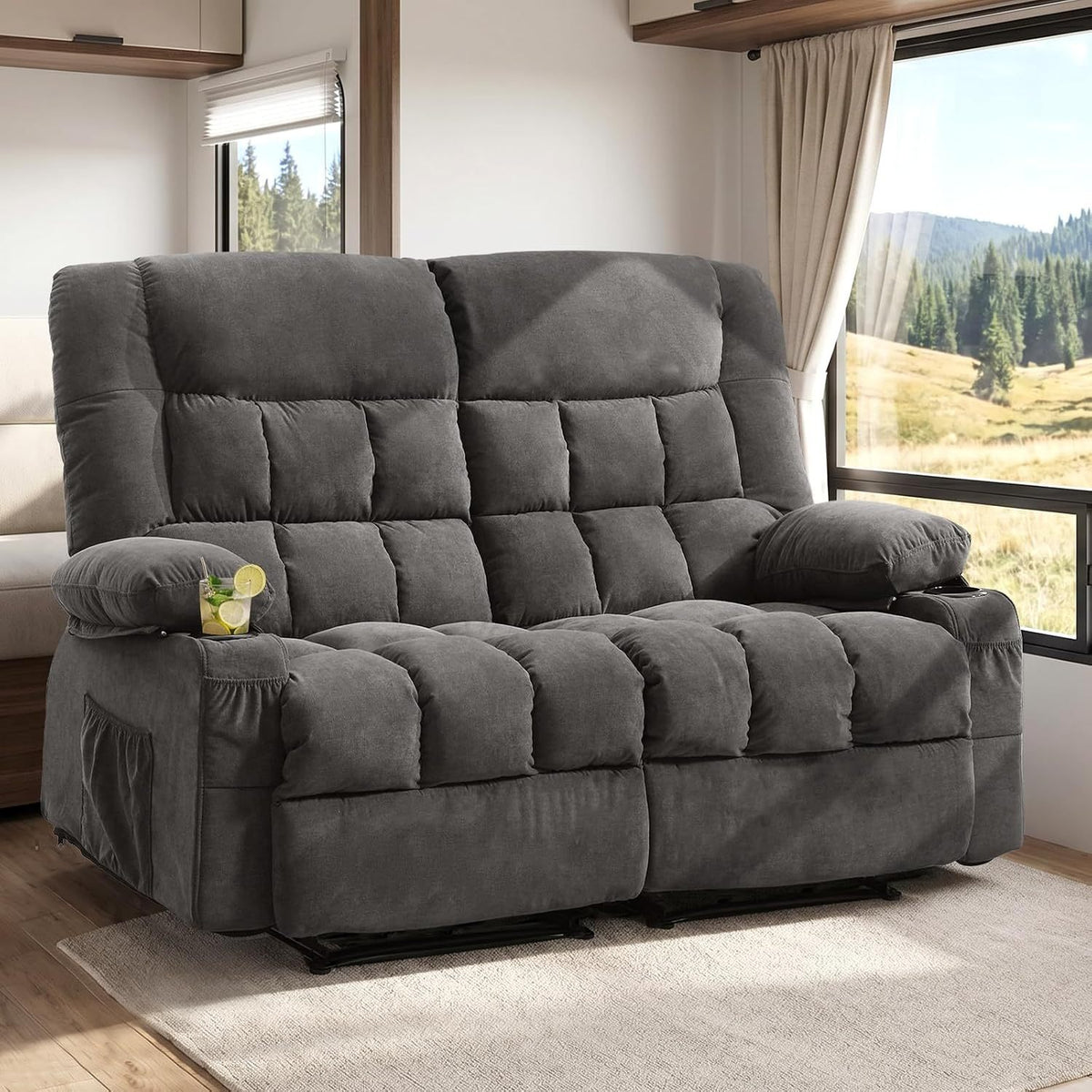Gray Linen Reclining Loveseat