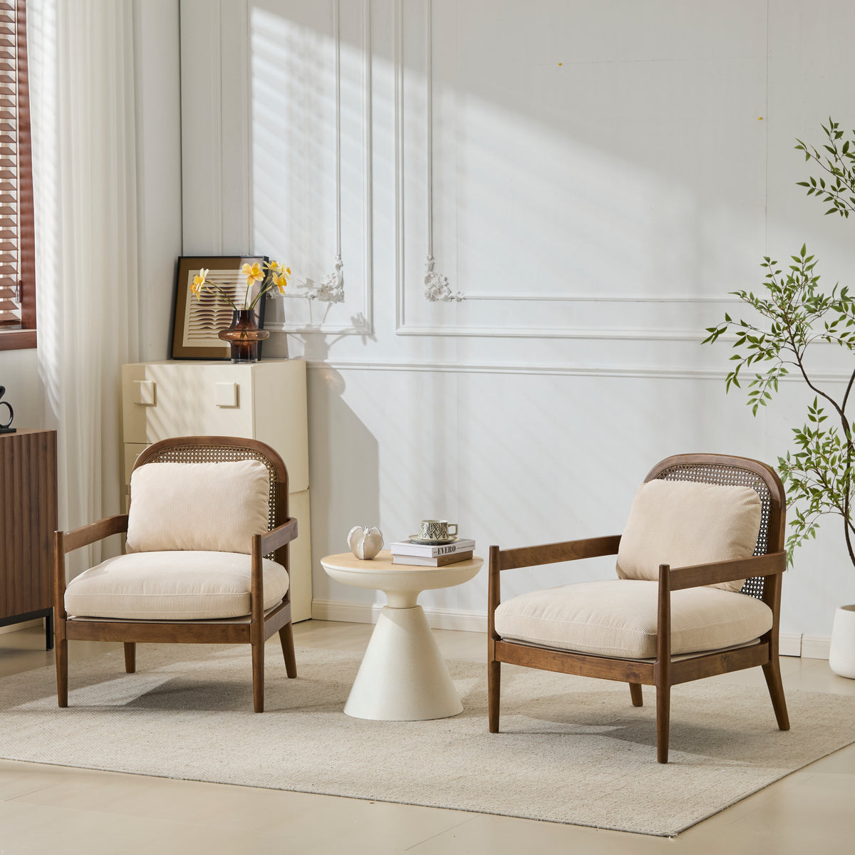 Beige Accent Chair, Set of 2, Woven