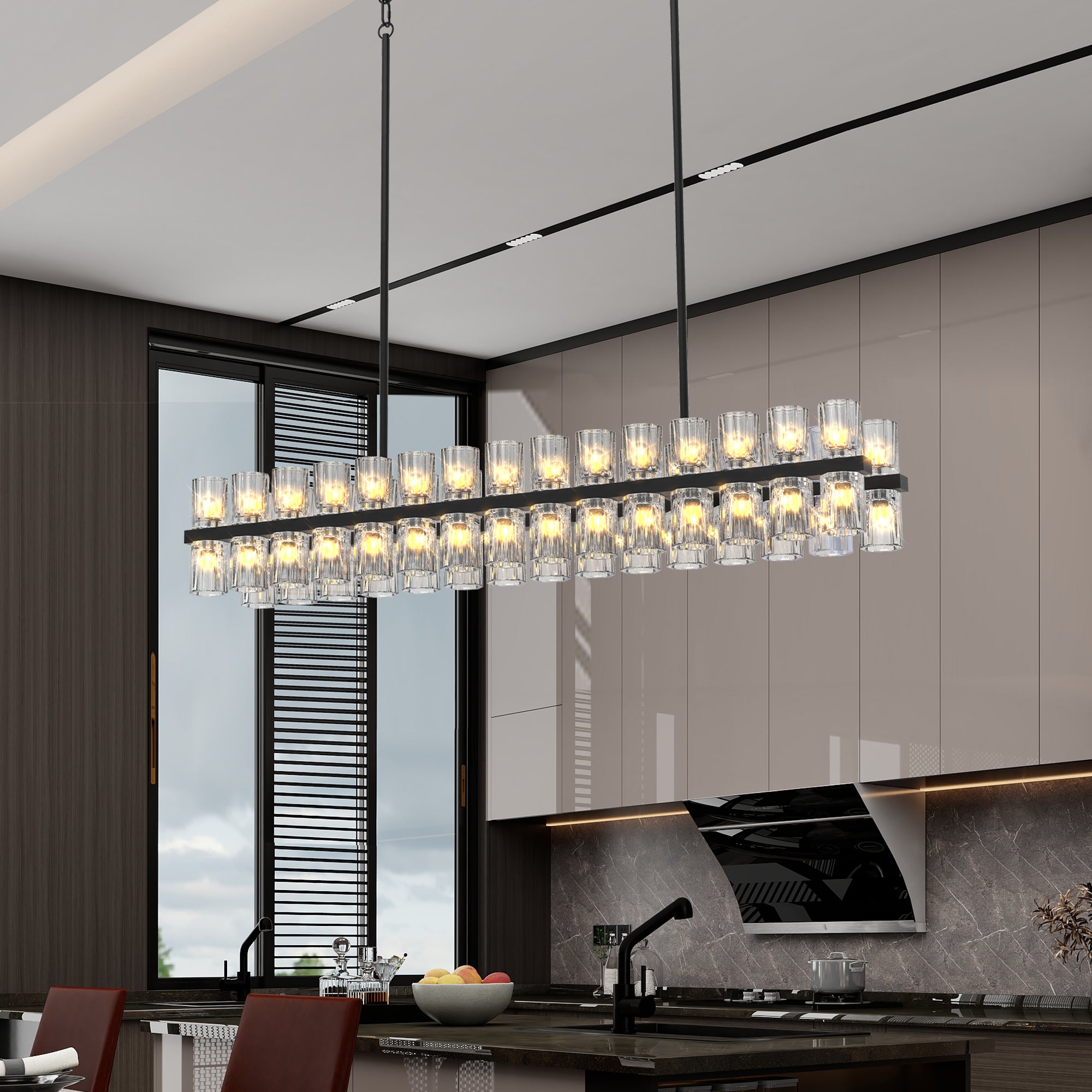 Chandelier - Rectangular K9 Crystal, 60-Light Iron, Black