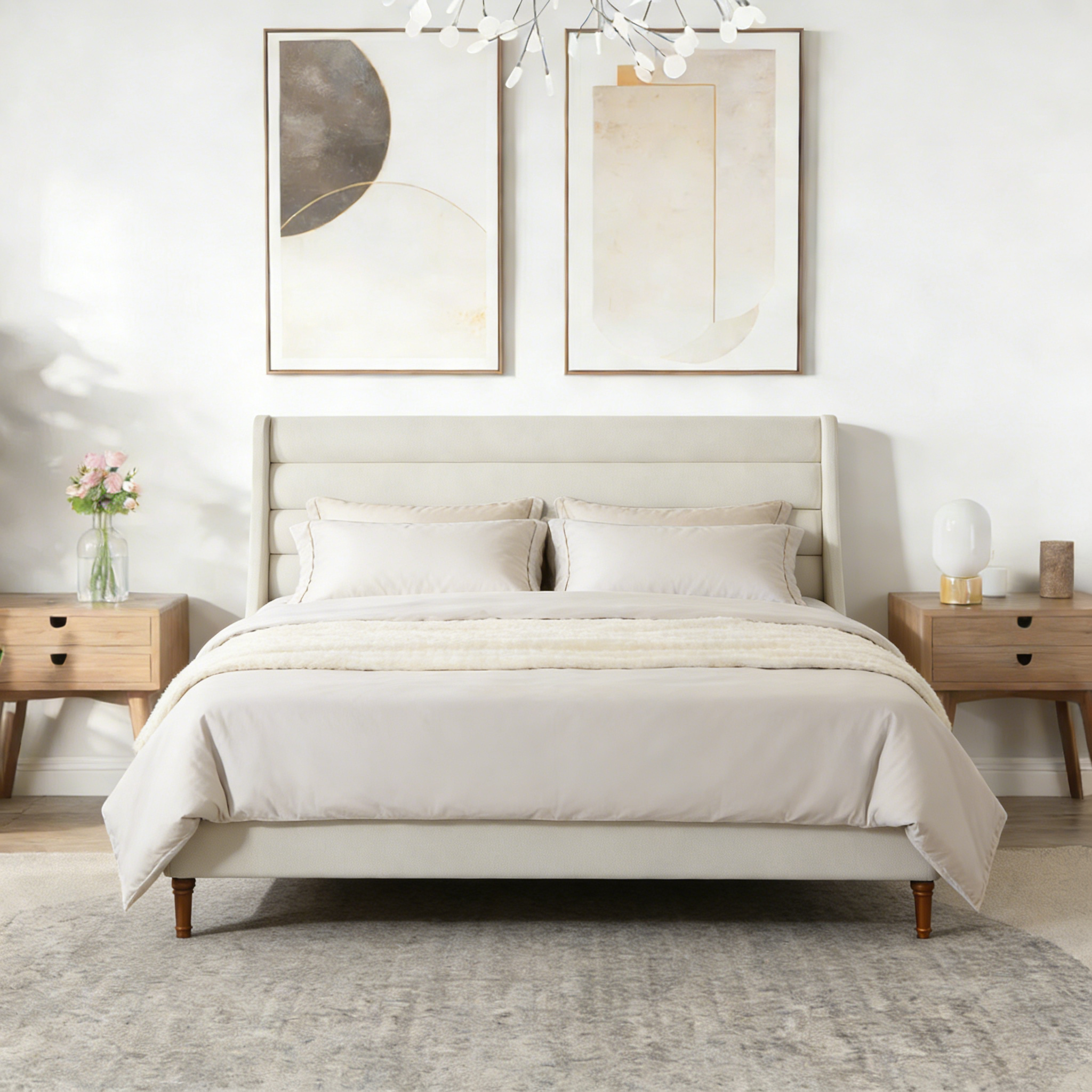 Dimension diagram of king bed frame, 83.46 x 79.53 x 53.15 inches