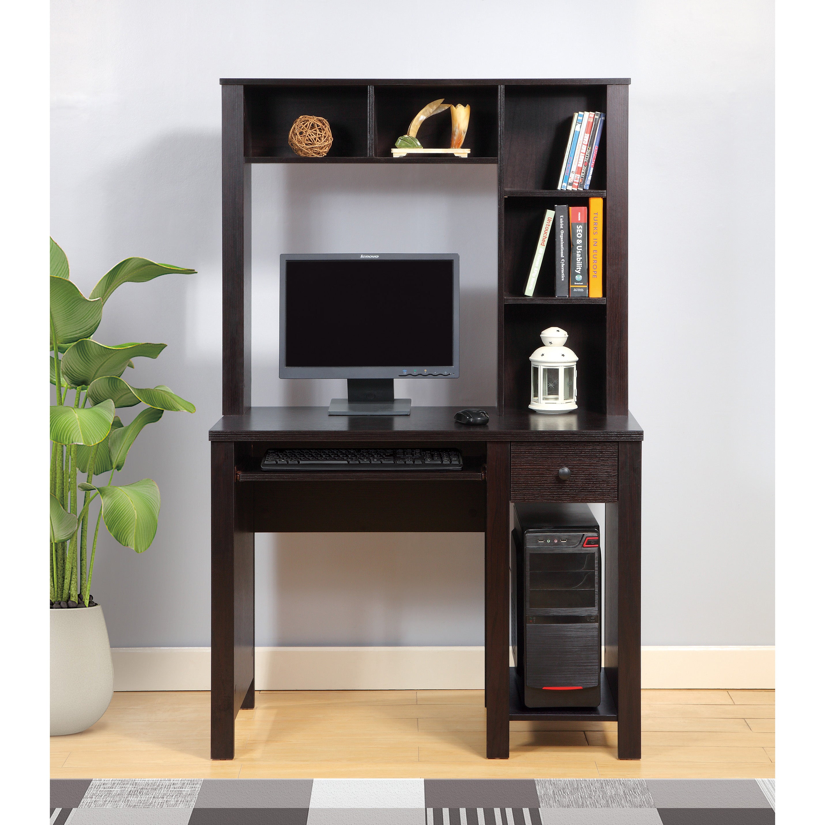 Computer Desk with Hutch, Workstation, 39 in, Espresso