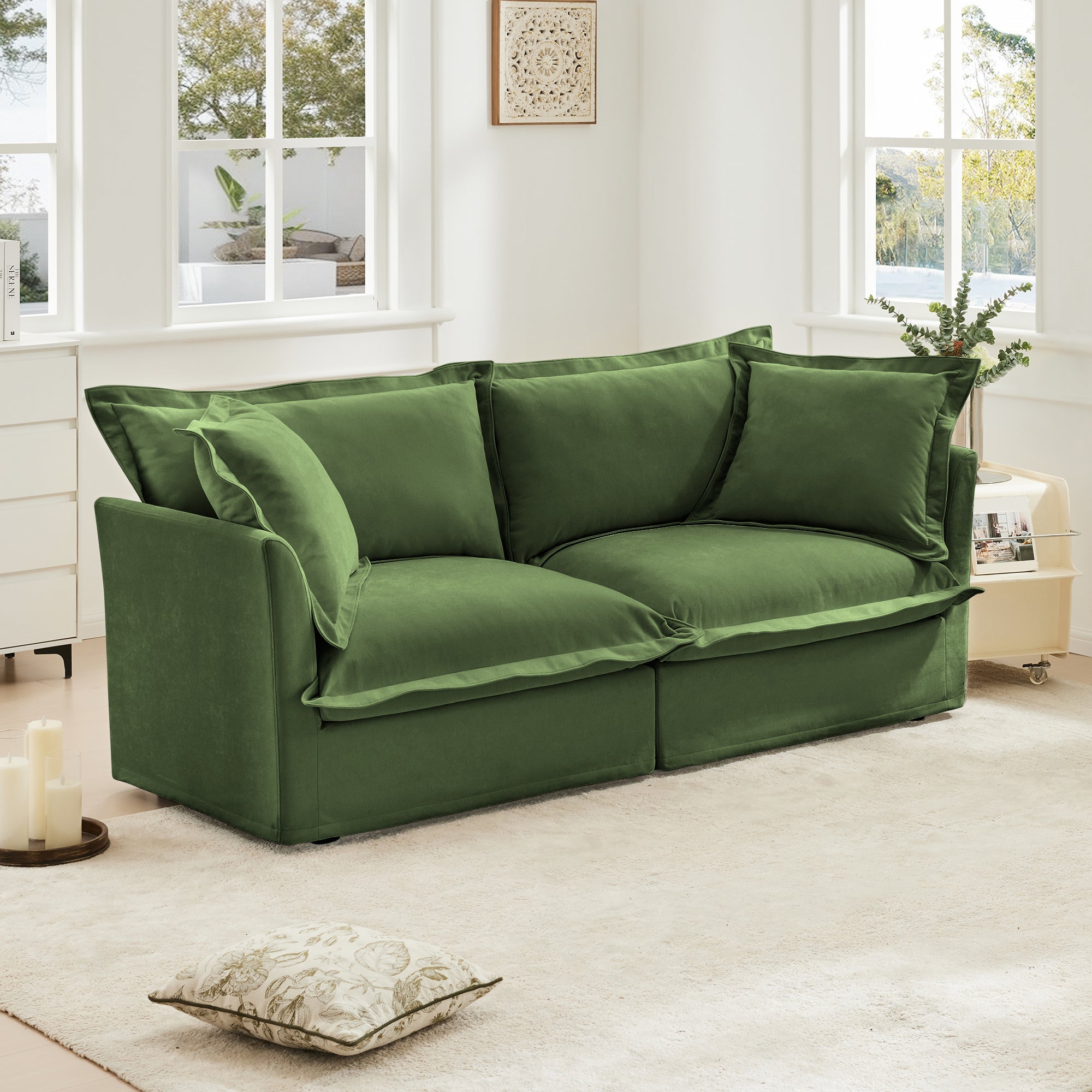 Fluffy 2-Seat Modular Sofa in Chenille Olive #OttOnly_0 #Fabric_Chenille Olive