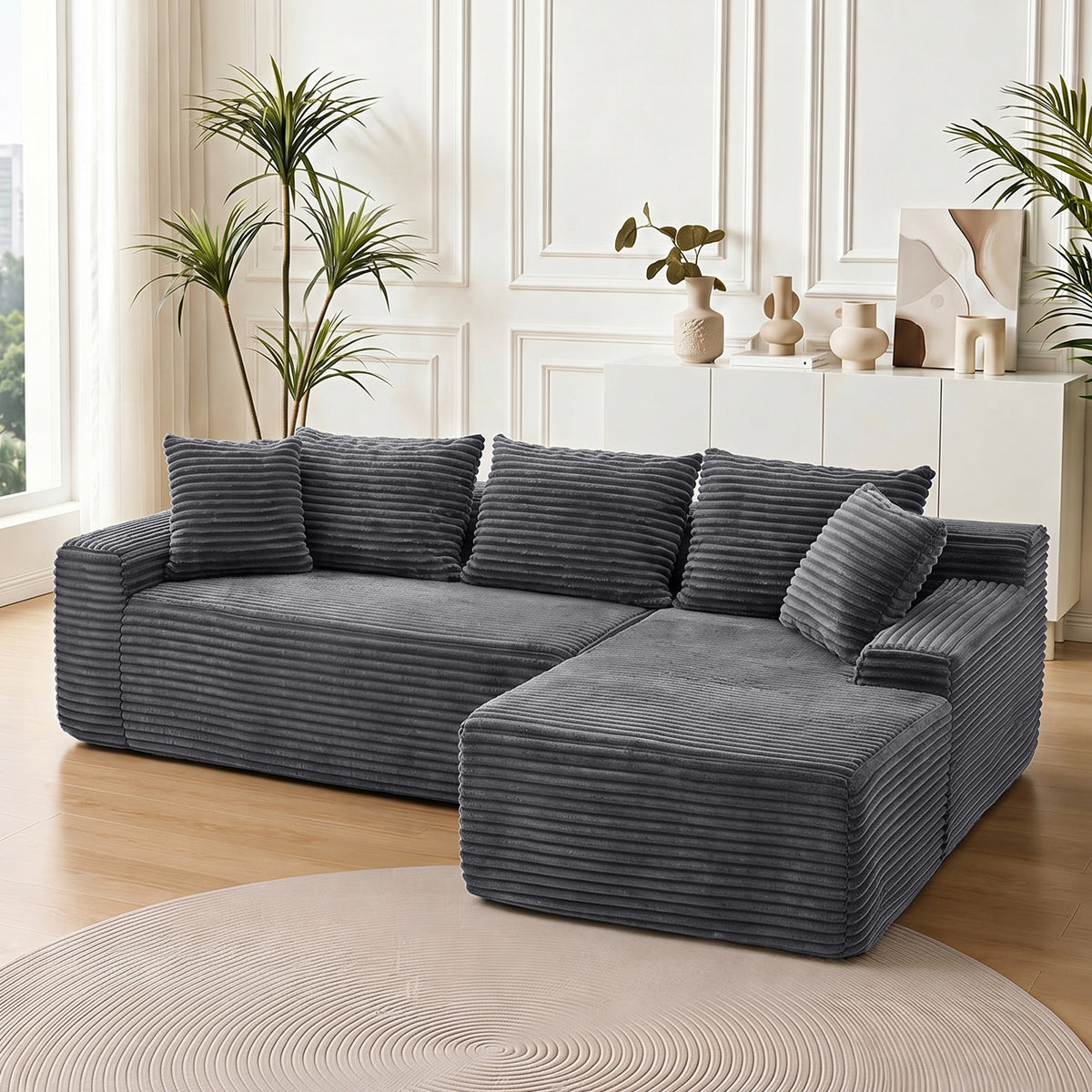 Gray L-Shaped Modular Sectional Couch, 95 in Wide, Right-Facing